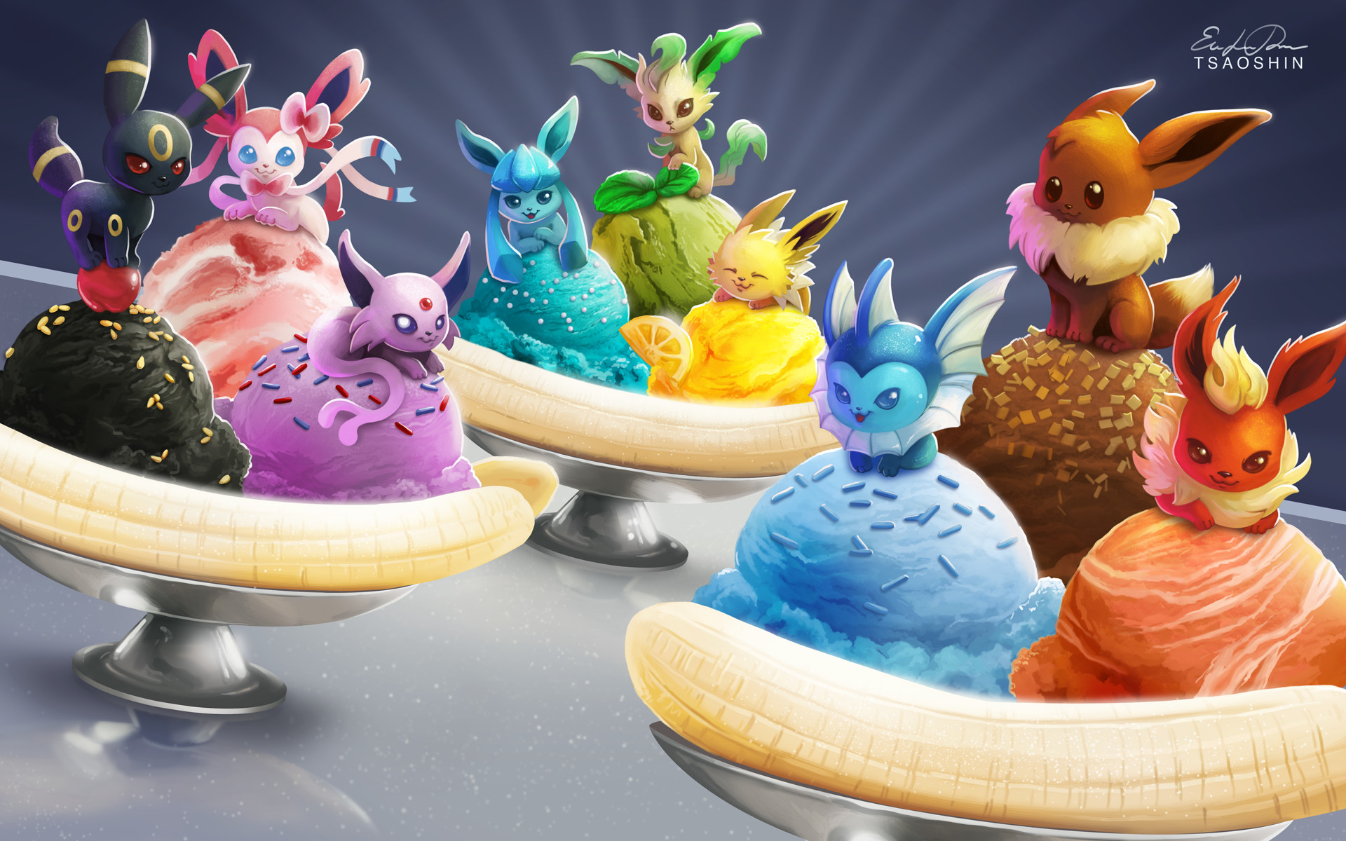Eeveeluzioni, Umbreon, Eevee, Sylveon, Pokémon, Gelato, 1920x1200, sfondo MacBook Pro