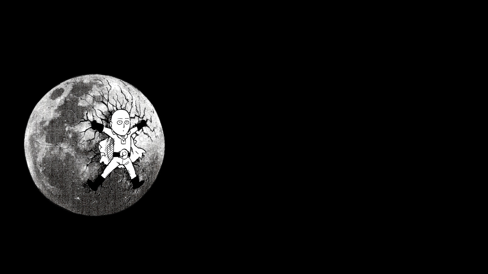 Saitama, One Punch Man, Luna, Sfondo nero, Minimalista, Full HD, wallpaper per computer