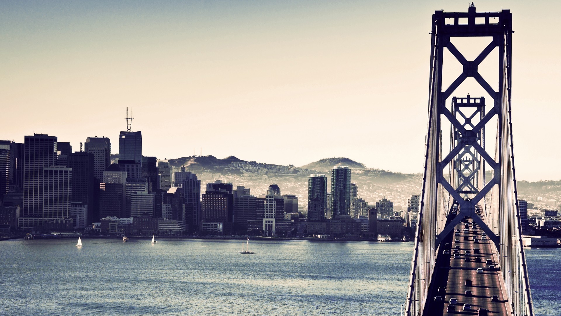Bay Bridge, San Francisco, Skyline, Baia, 16:9 Full HD, sfondo widescreen