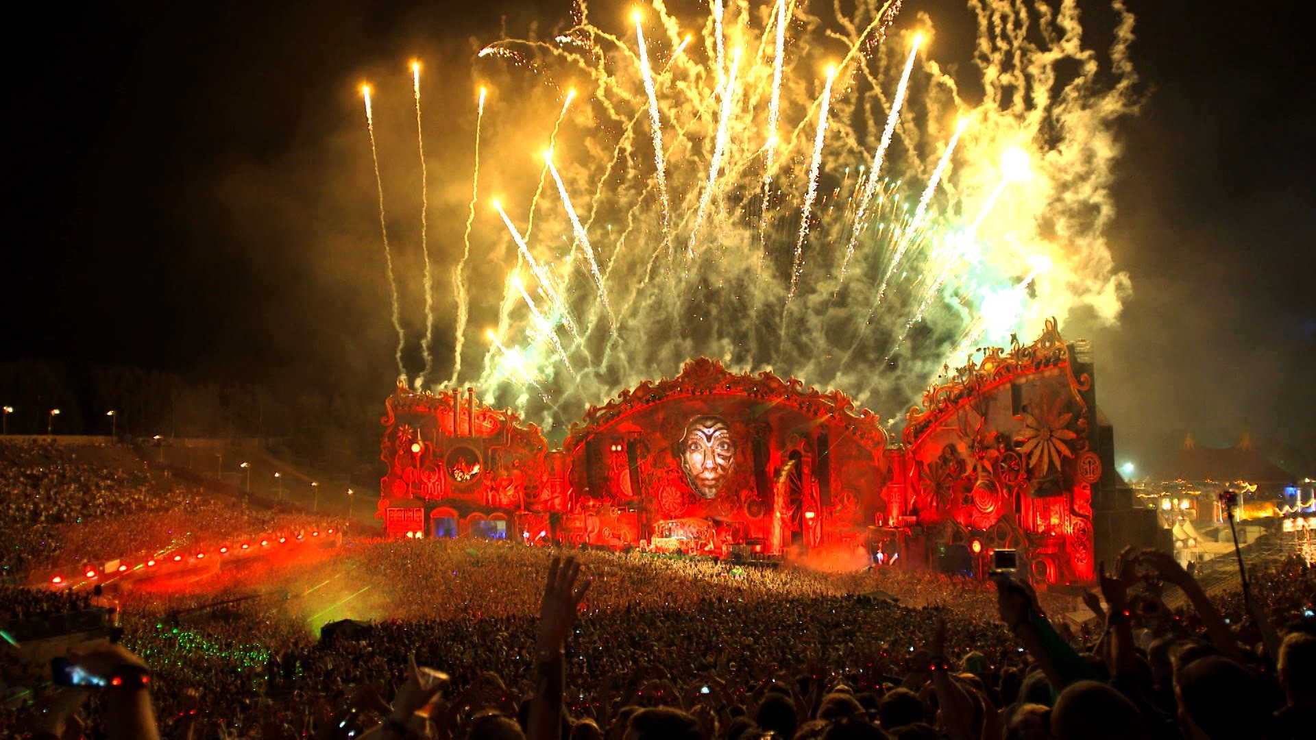 Tomorrowland, Fuochi d'artificio, Main stage, Folla, 1920x1080, immagine di sfondo
