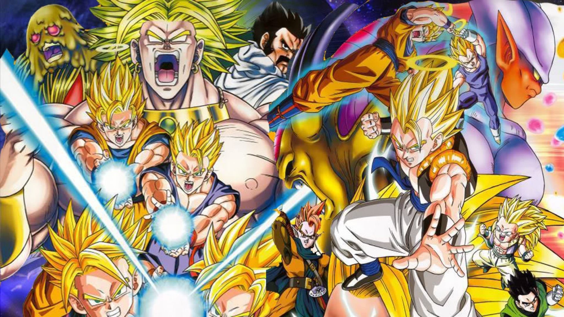 Broly, Goku, Dragon Ball Z, Collage, Super Saiyan, Full HD, sfondo per portatile