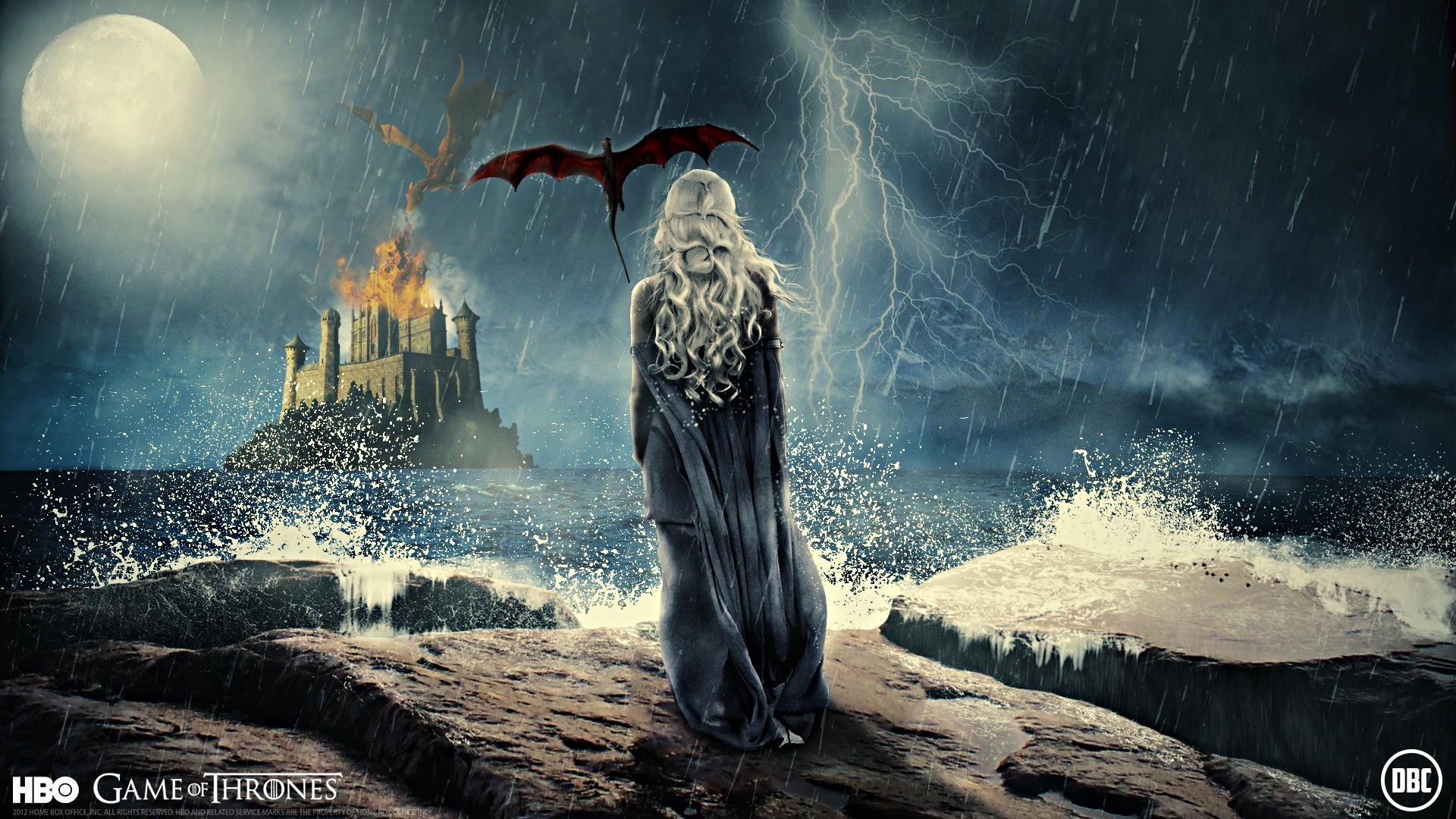 Daenerys Targaryen, Roccia del Drago, Drago, Il Trono di Spade, HBO, Tempesta, sfondo Full HD