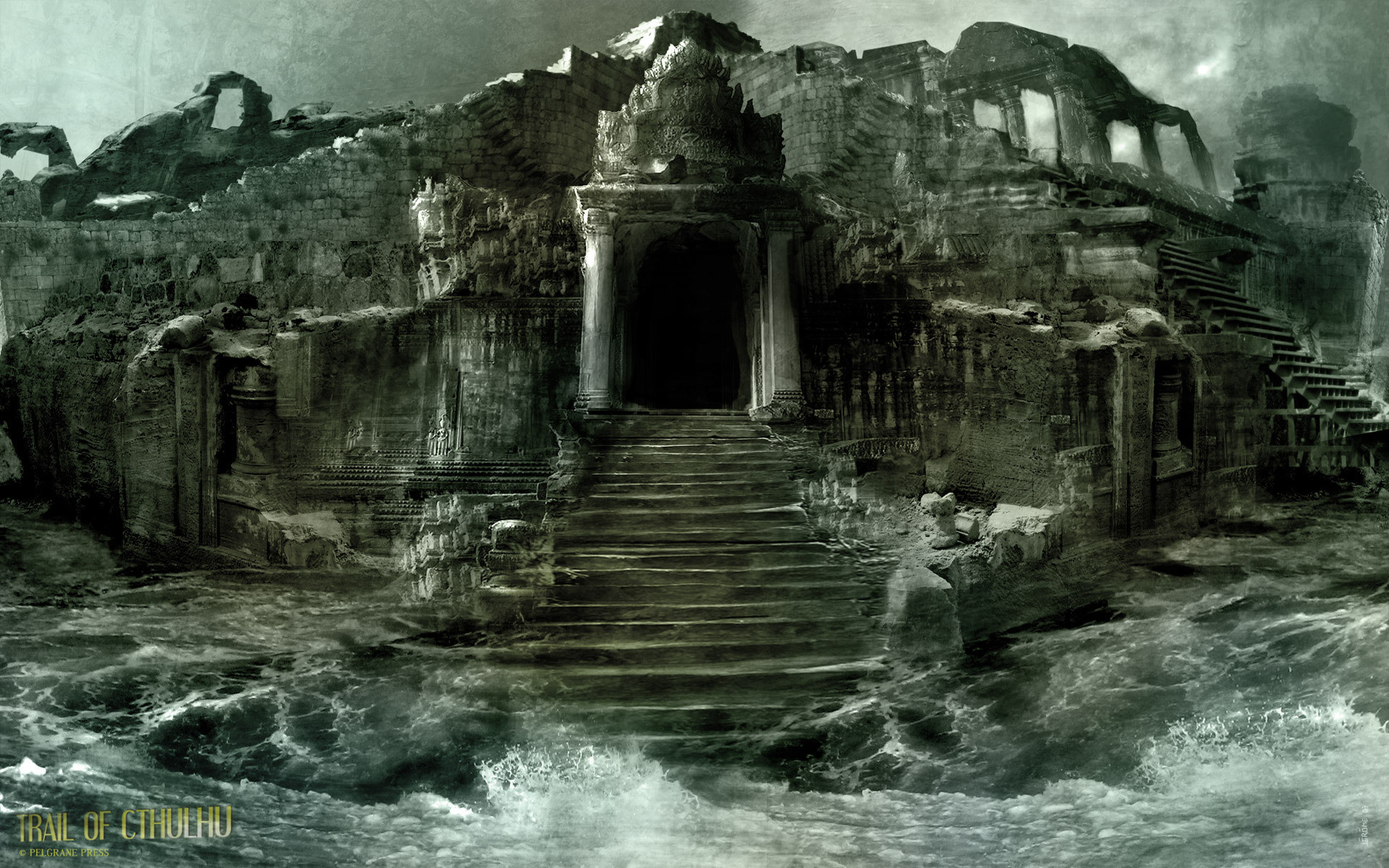 R'lyeh, Rovine, Tempio, Mare in tempesta, 1920x1200, sfondo MacBook Pro