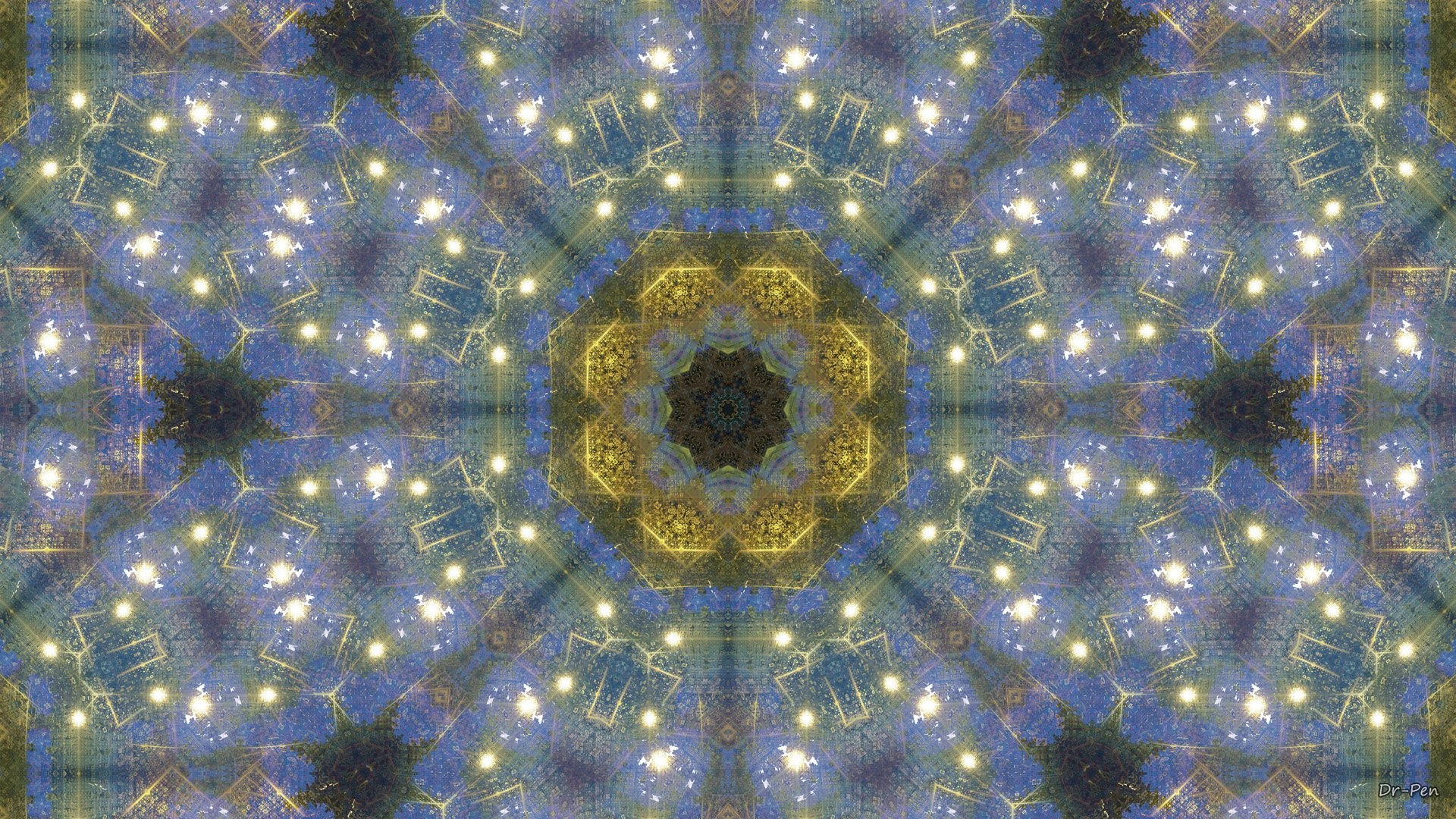 Caleidoscopio, Mandala, Luci, Blu, 1920x1080, sfondo per PC