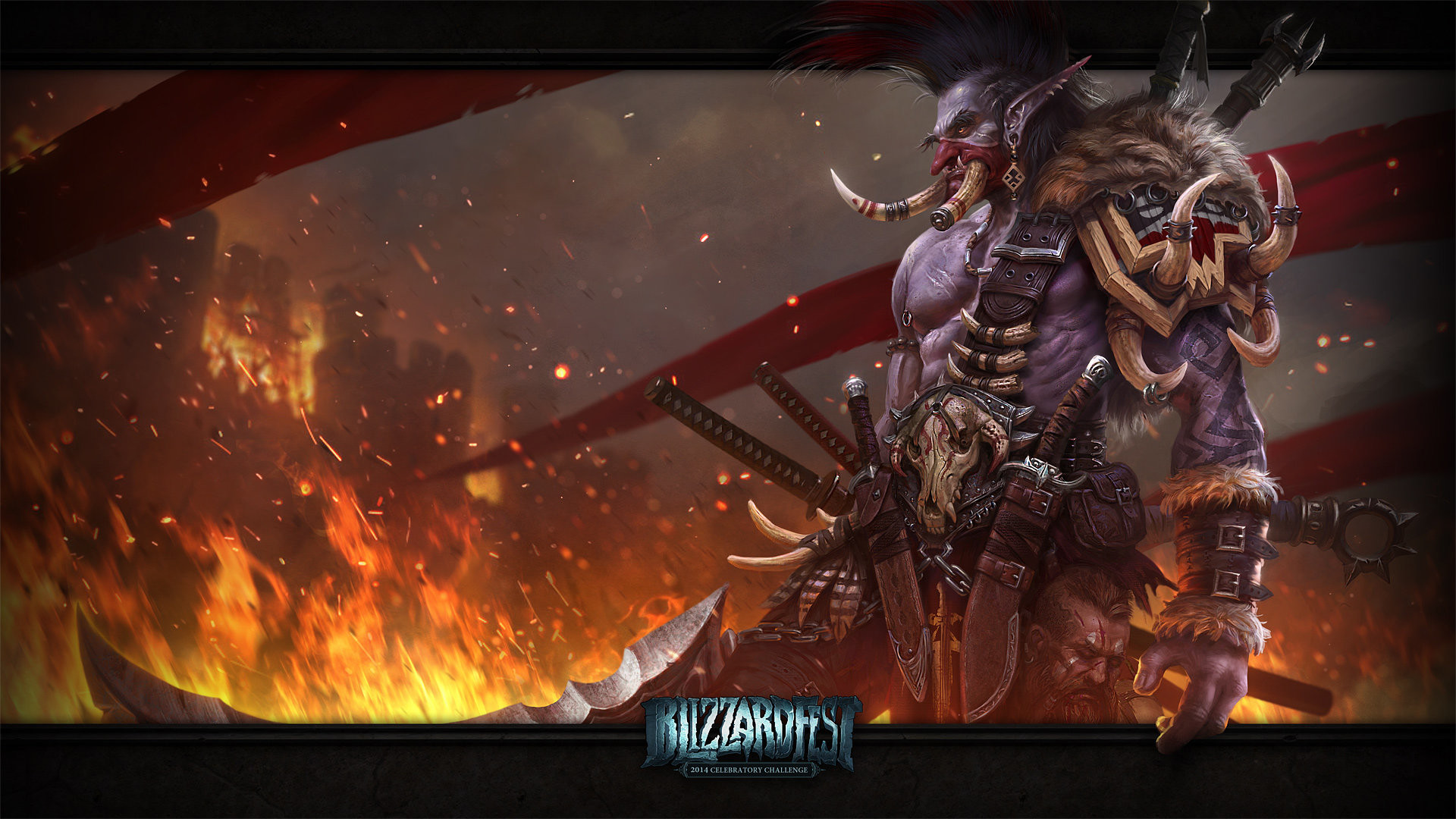 Zul'jin, Troll, Warcraft, Fiamme, Guerriero, 16:9 Full HD, sfondo widescreen