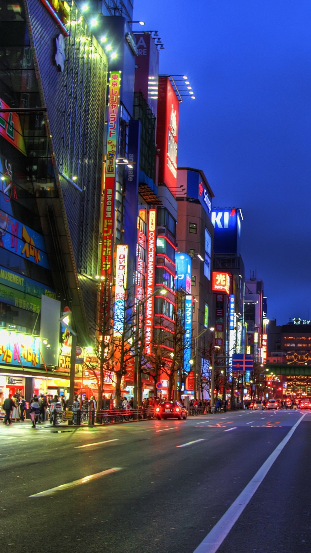Akihabara, Tokyo, Insegne al neon, Strada, Full HD, sfondo per smartphone