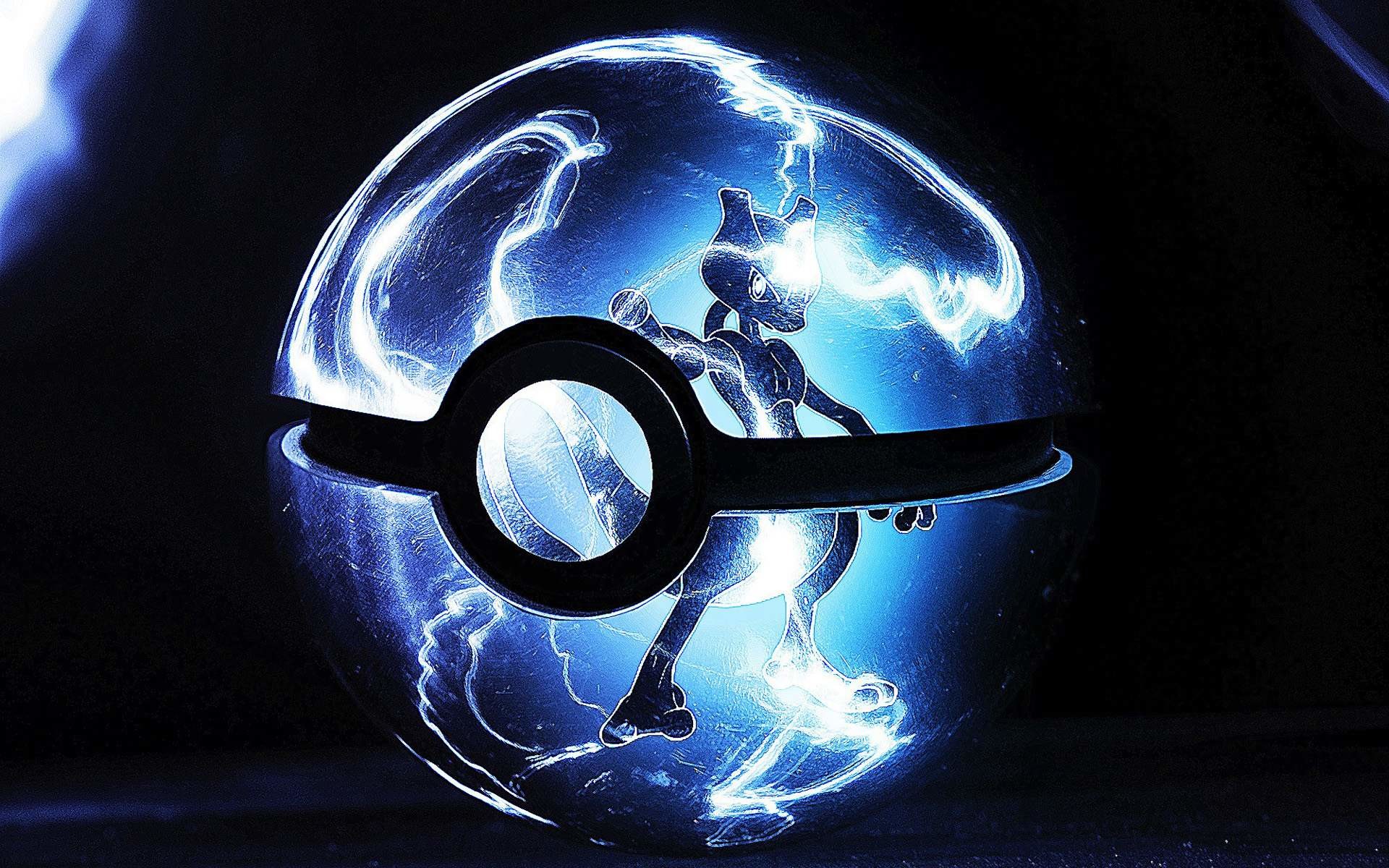 Mewtwo, Poké Ball, Pokémon, Fulmini, Blu, Full HD, sfondo desktop