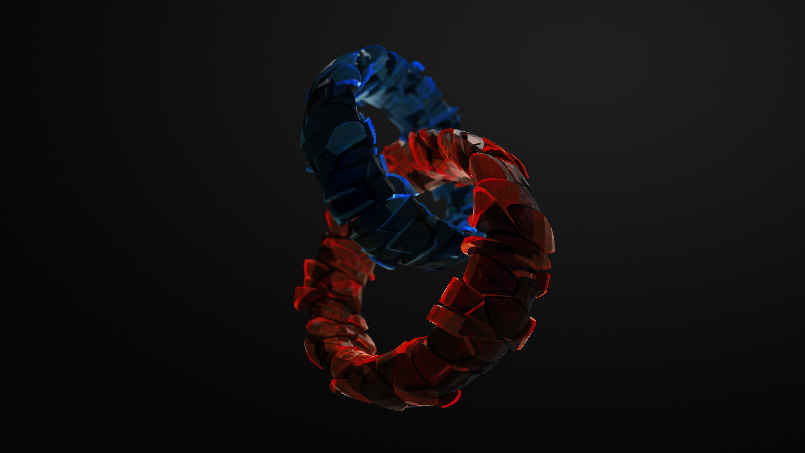 Astratto, Anelli, Blu e rosso, Sfondo nero, 2K, wallpaper desktop