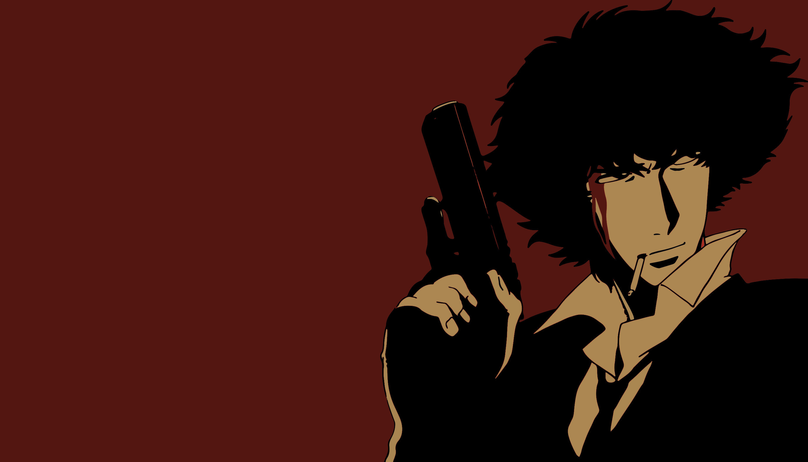 Spike Spiegel, Cowboy Bebop, Pistola, Sfondo rosso scuro, 2K, wallpaper per computer