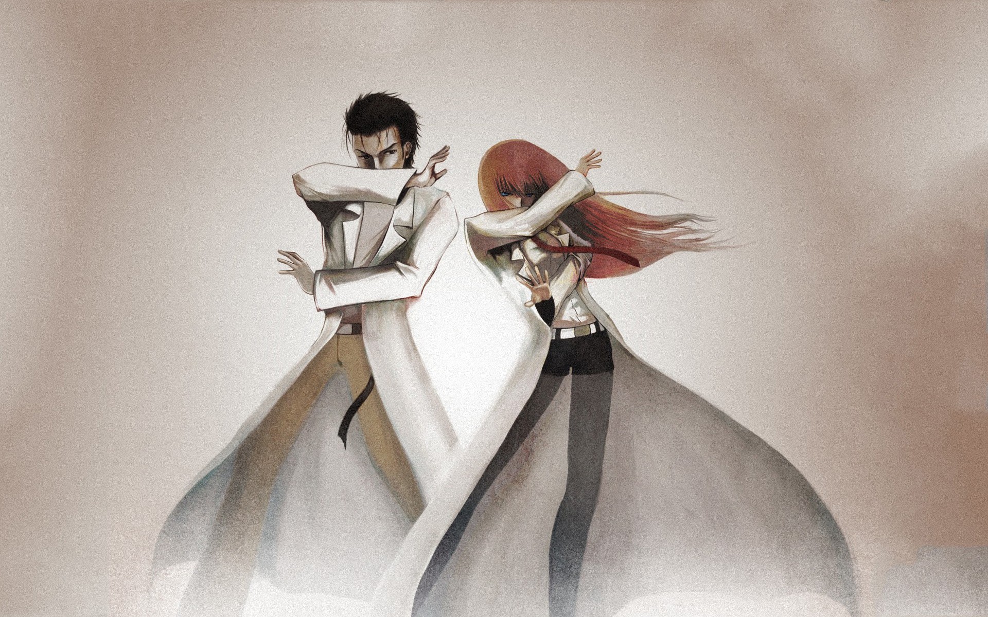 Rintaro Okabe, Kurisu Makise, Steins;Gate, Camici da laboratorio, sfondo Full HD per PC