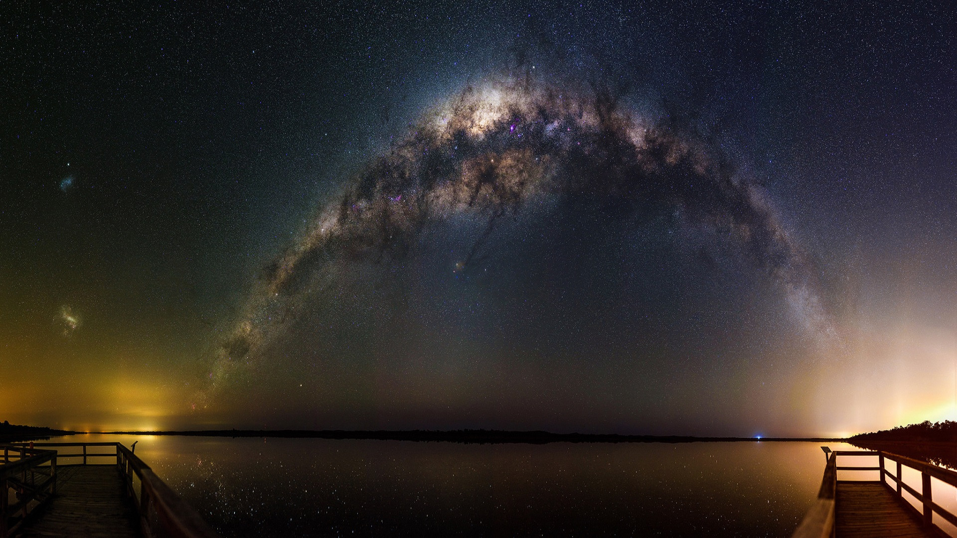 Via Lattea, Arco, Pontile, Cielo stellato, 1920x1080, wallpaper desktop