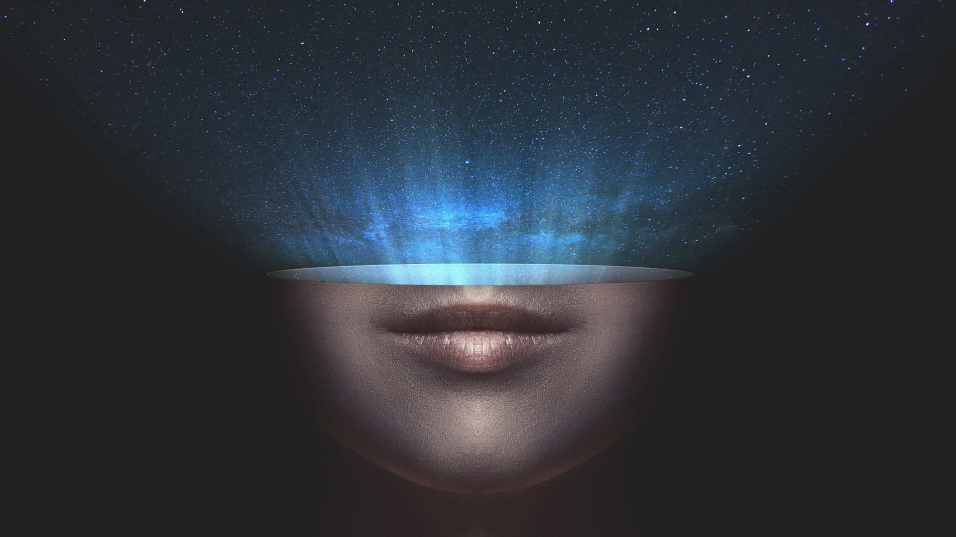 Volto, Labbra, Luce blu, Surreale, 1920x1080, sfondo per PC