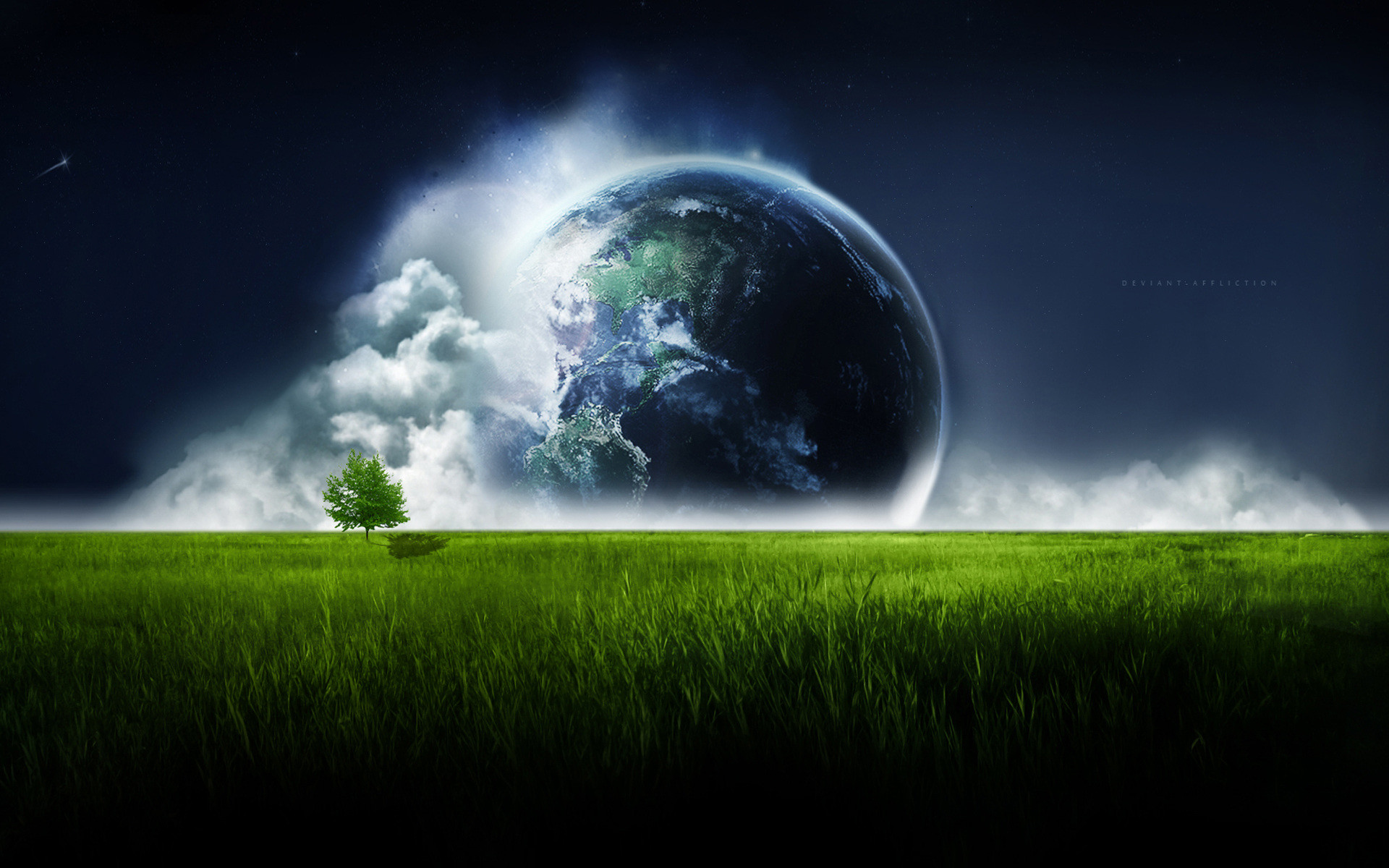 Terra, Prato, Albero, Surreale, 1920x1200, sfondo per PC