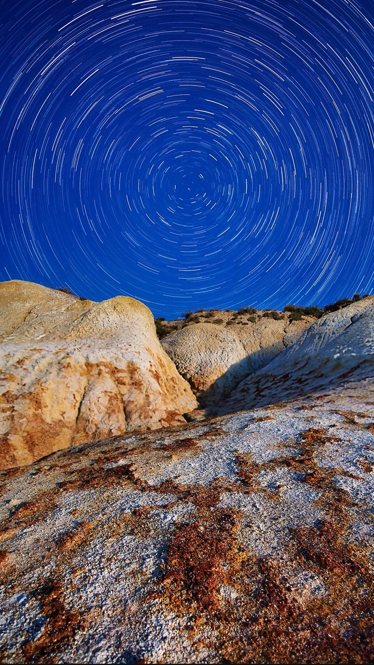 Scie stellari, Notte, Rocce, Blu, sfondo iPhone 7 Plus