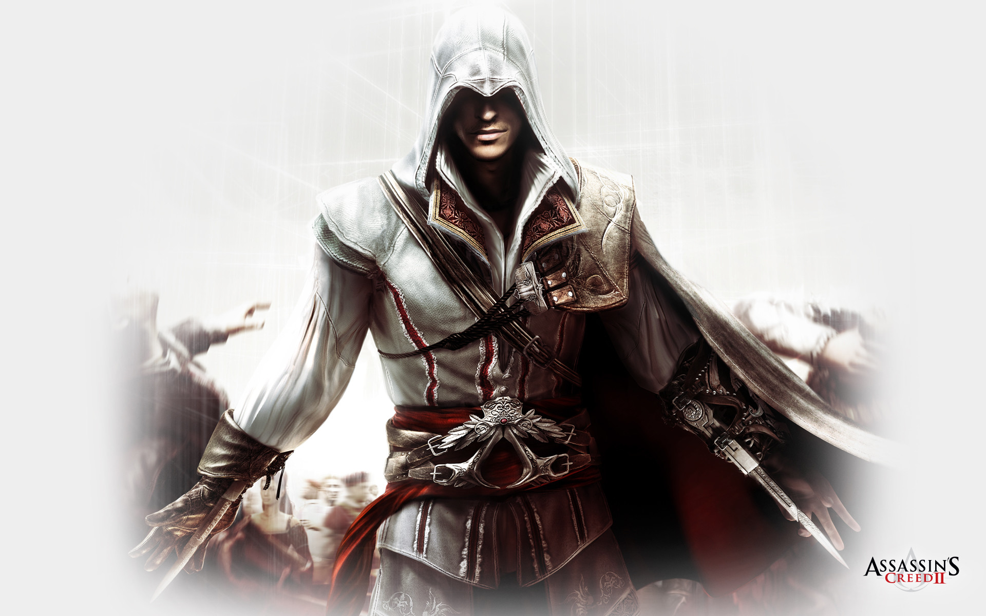 Ezio Auditore da Firenze, Assassin's Creed II, Sfondo bianco, Full HD, wallpaper per computer