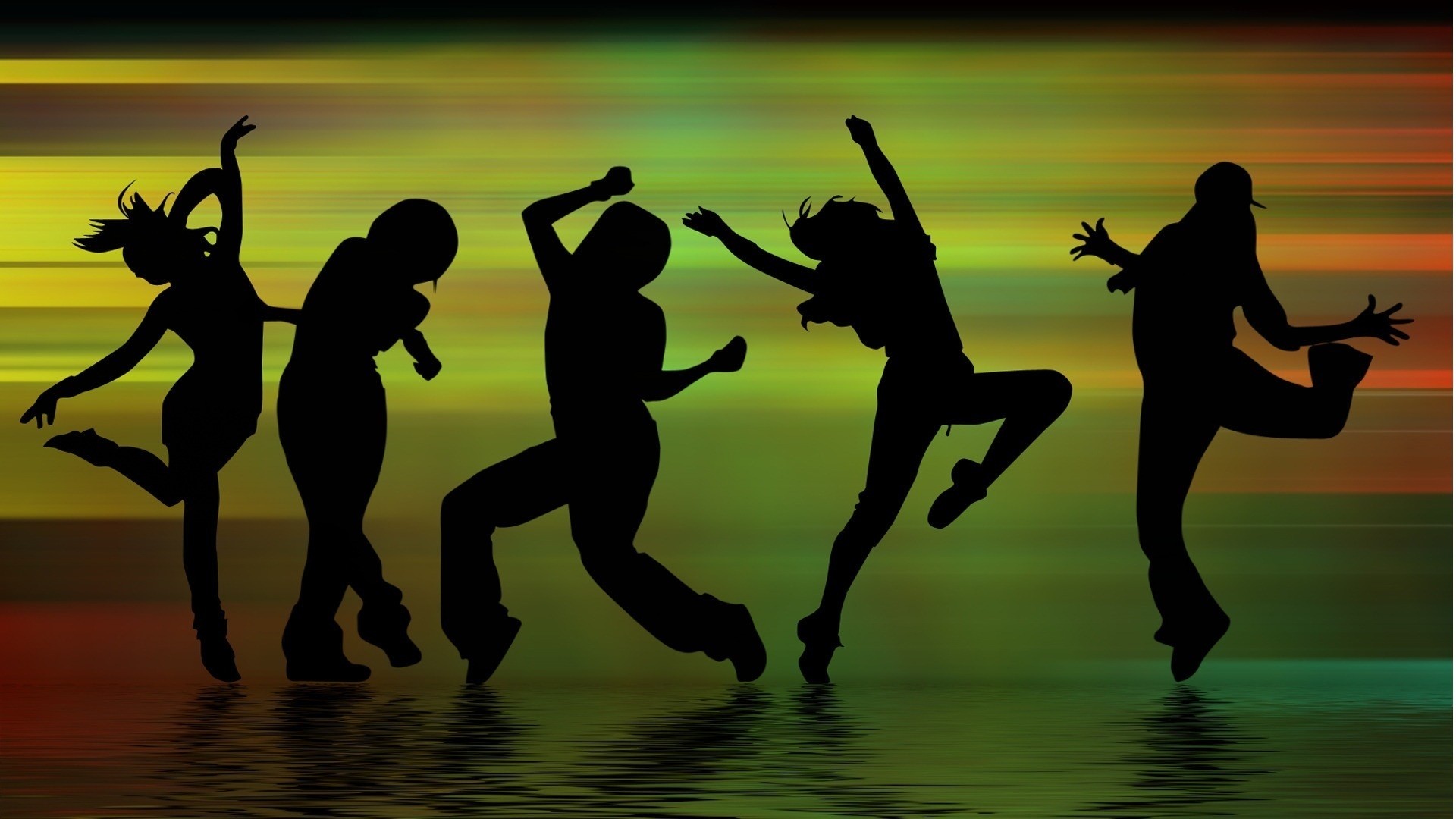 Ballerini, Silhouette, Danza, Colori vivaci, Riflesso, Full HD, sfondo per desktop