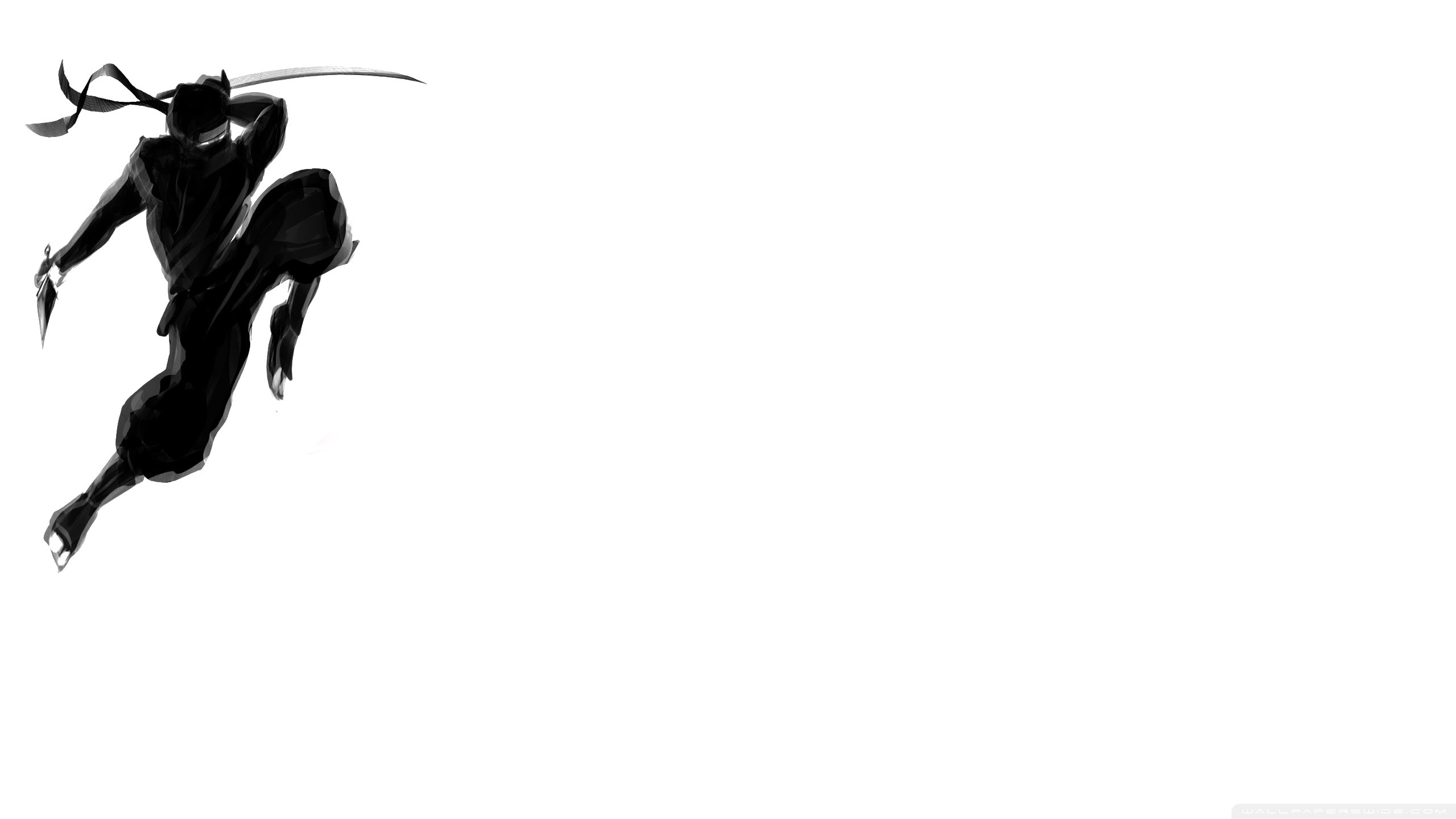 Ninja, Silhouette, Sfondo bianco, 2K, wallpaper per PC