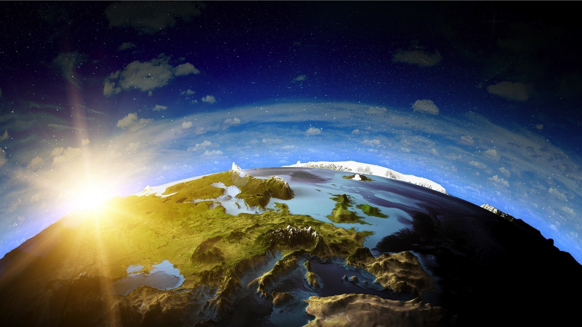 Terra, Europa, Alba, Vista dallo spazio, 1920x1080, sfondo per PC