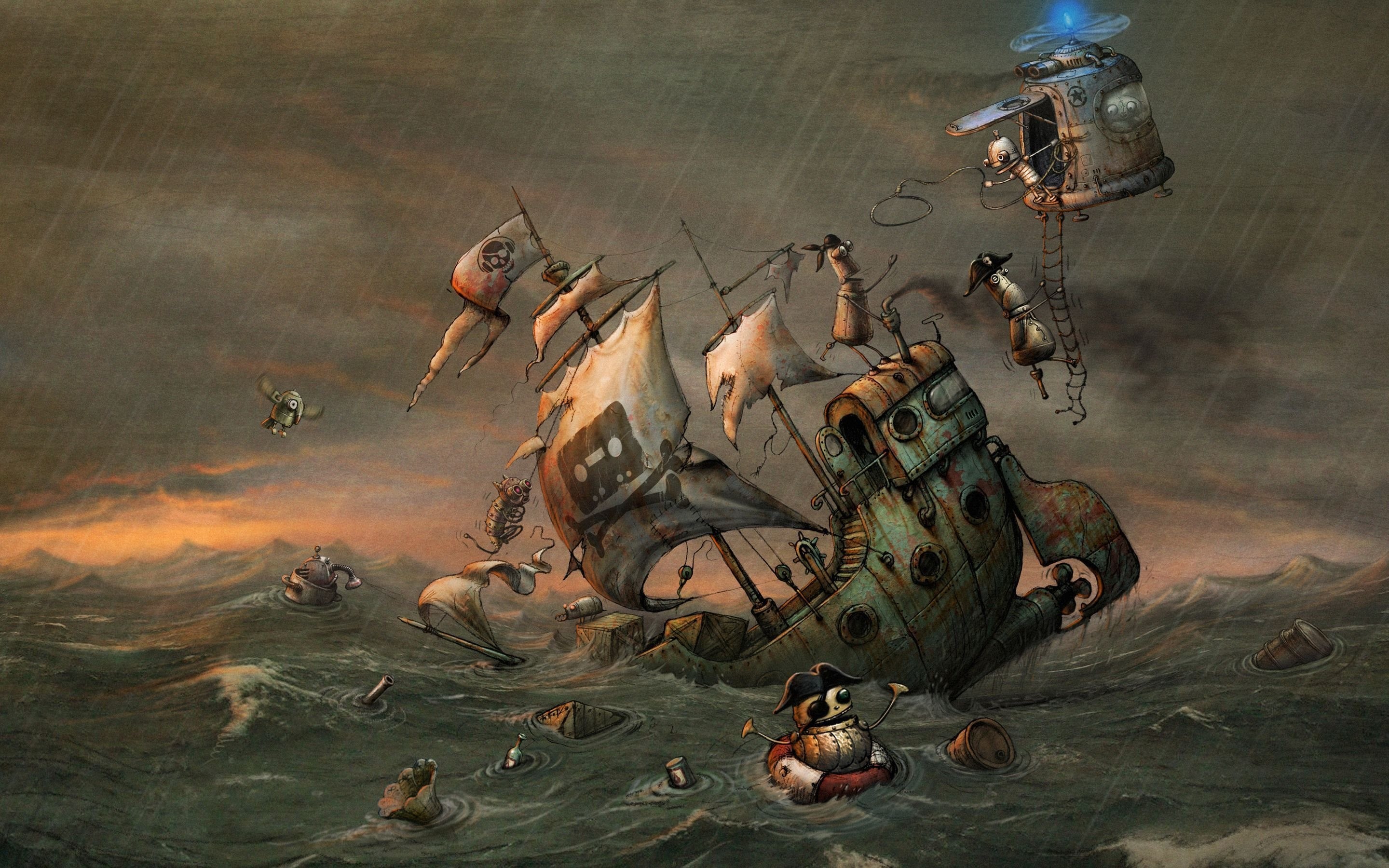 Nave, Tempesta, Mare, Fantasy, 2K, sfondo per PC e portatile