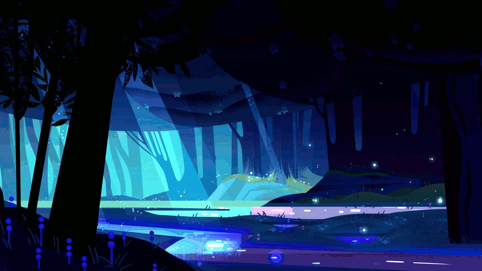Steven Universe, Foresta, Notte, Blu, Full HD, wallpaper per PC