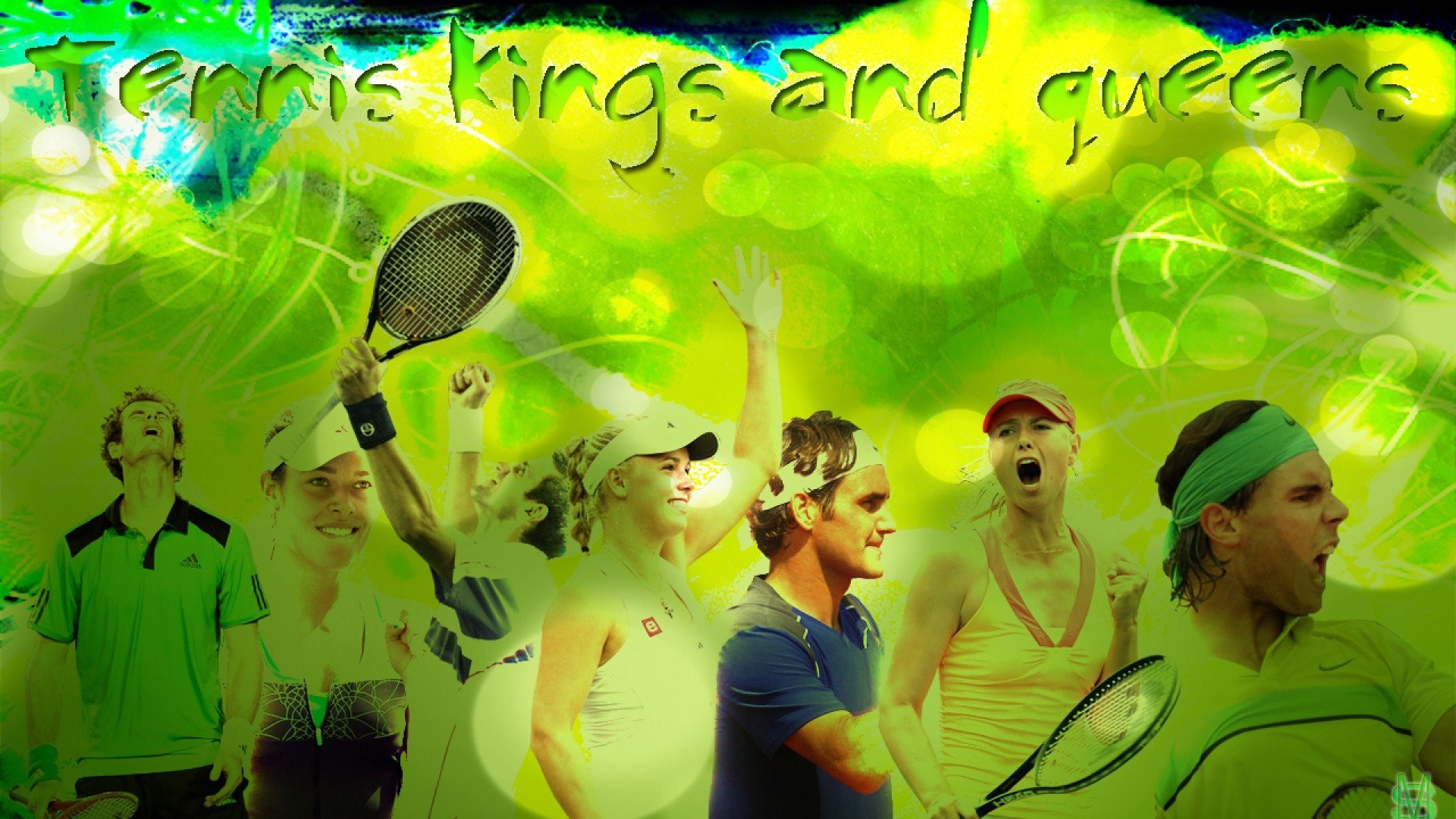 Roger Federer, Rafael Nadal, Maria Sharapova, Collage, Campioni del tennis, sfondo desktop Full HD