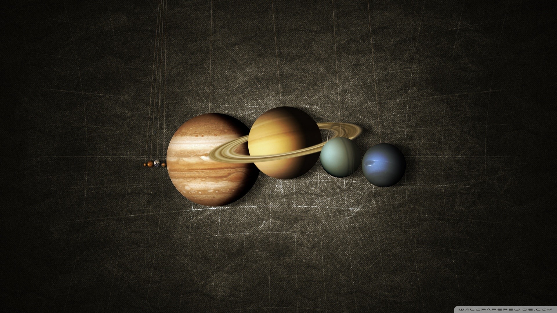 Sistema solare, Giove, Saturno, Urano, Nettuno, Rendering 3D, Full HD, sfondo desktop