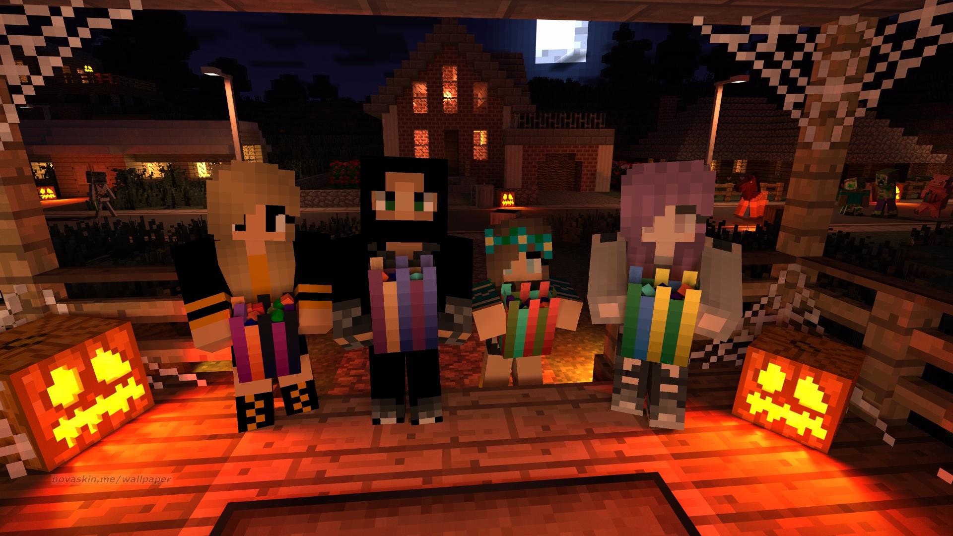 Minecraft, Novaskin, Halloween, Zucche, Notte, 1920x1080, sfondo per PC