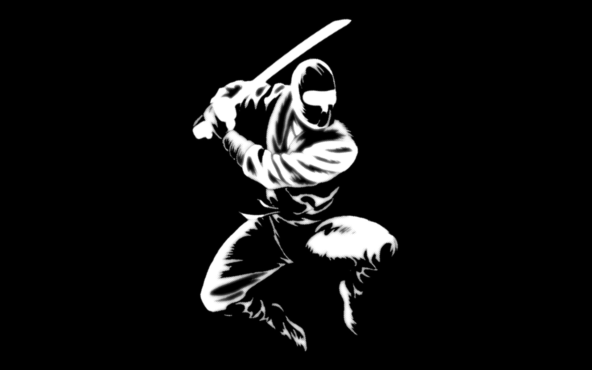 Ninja, Katana, Silhouette, Sfondo nero, Full HD, wallpaper per portatile