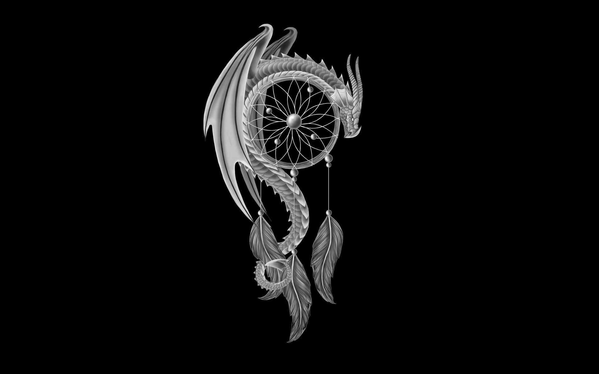 Drago, Acchiappasogni, Sfondo nero, 16:10 Full HD, wallpaper widescreen