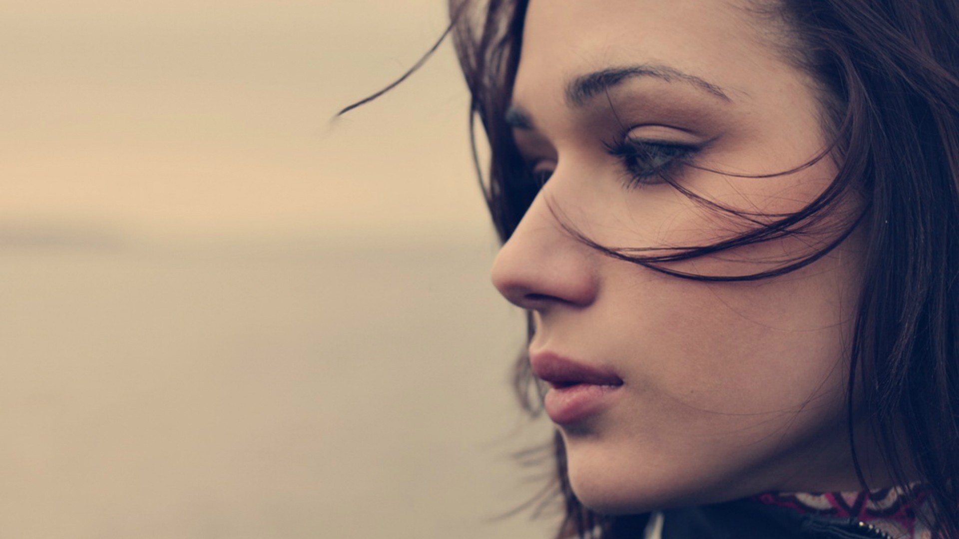 Ragazza, Profilo, Primo piano, Toni seppia, 16:9 Full HD, sfondo widescreen