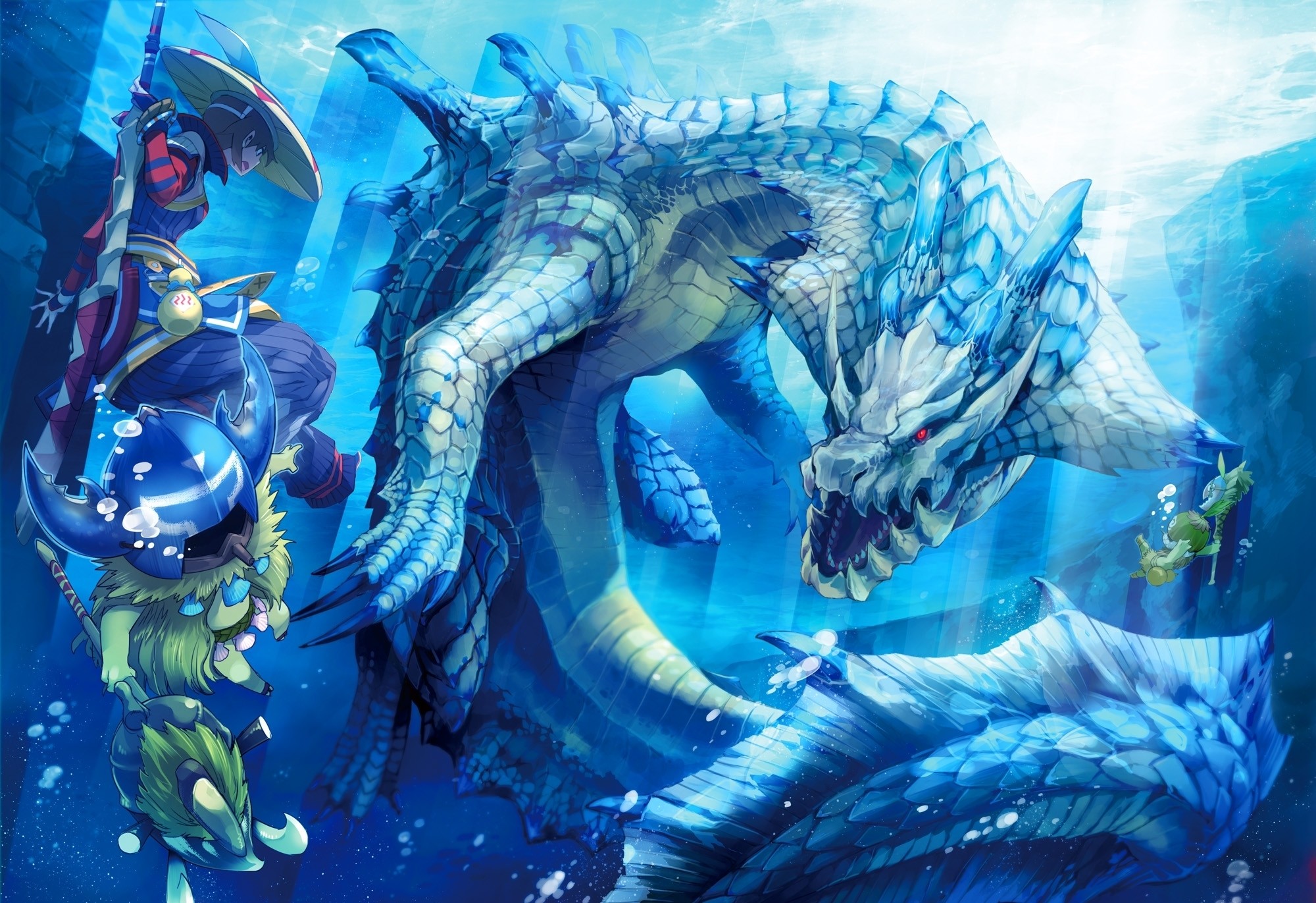 Lagiacrus, Monster Hunter, Subacqueo, Blu, Full HD, sfondo per portatile
