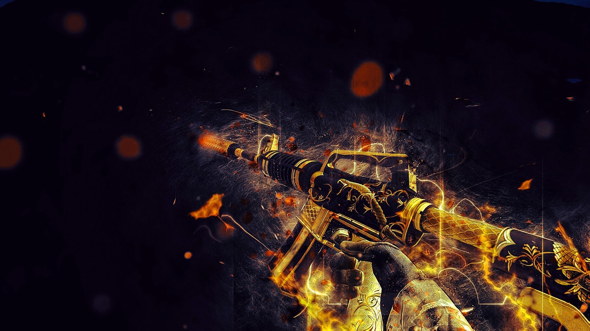 CS:GO, M4A4, Skin, Fuoco, Full HD, sfondo per portatile