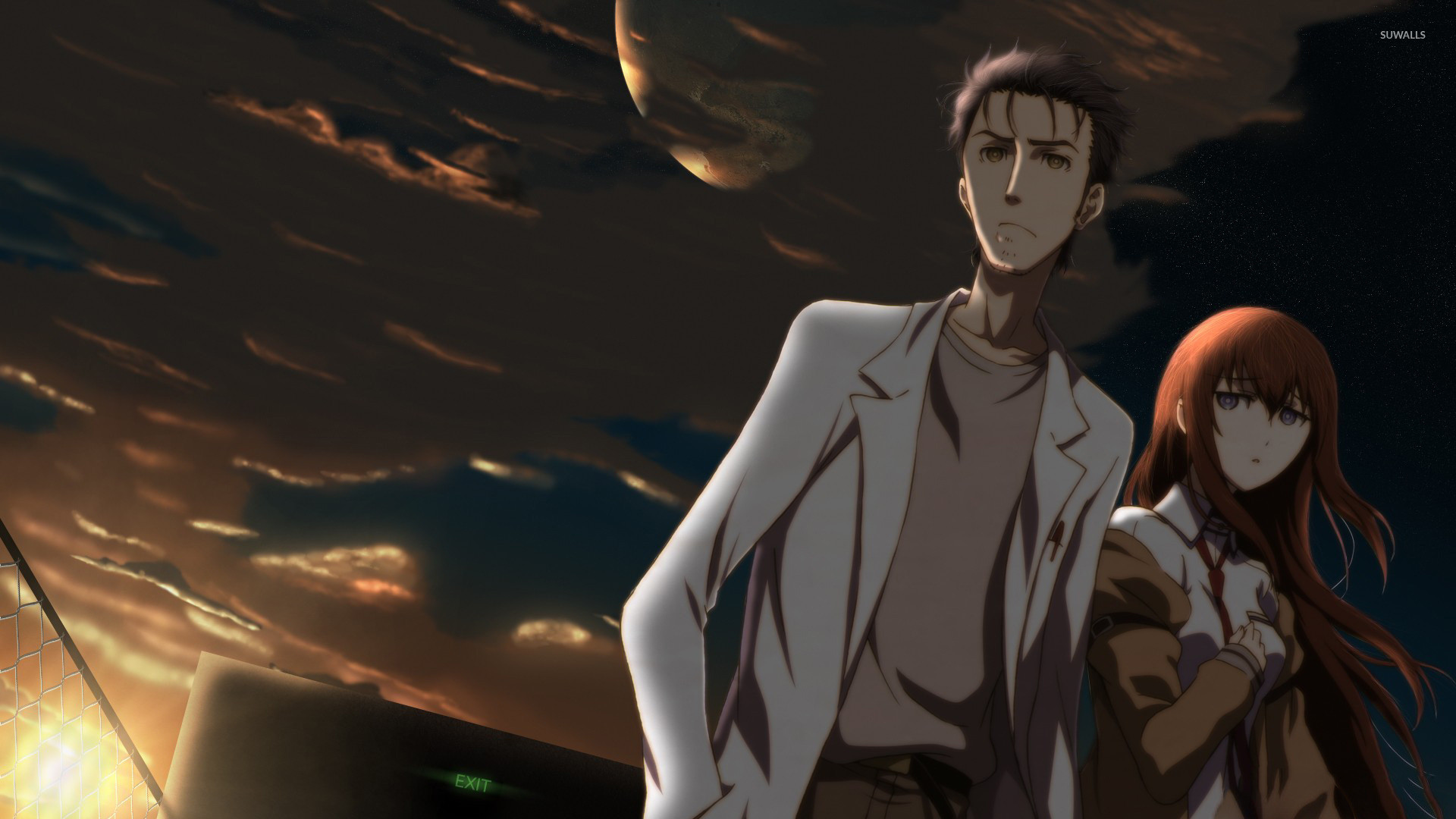 Rintaro Okabe, Kurisu Makise, Steins;Gate, Tramonto, Nuvole, Full HD, sfondo per PC