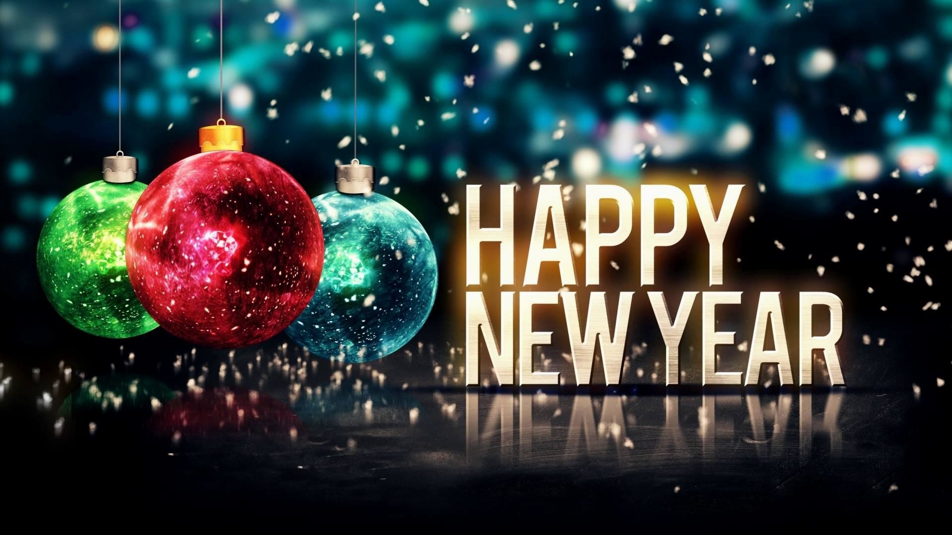 Happy New Year, Palline di Natale, Neve, Bokeh, 1920x1080, immagine di sfondo