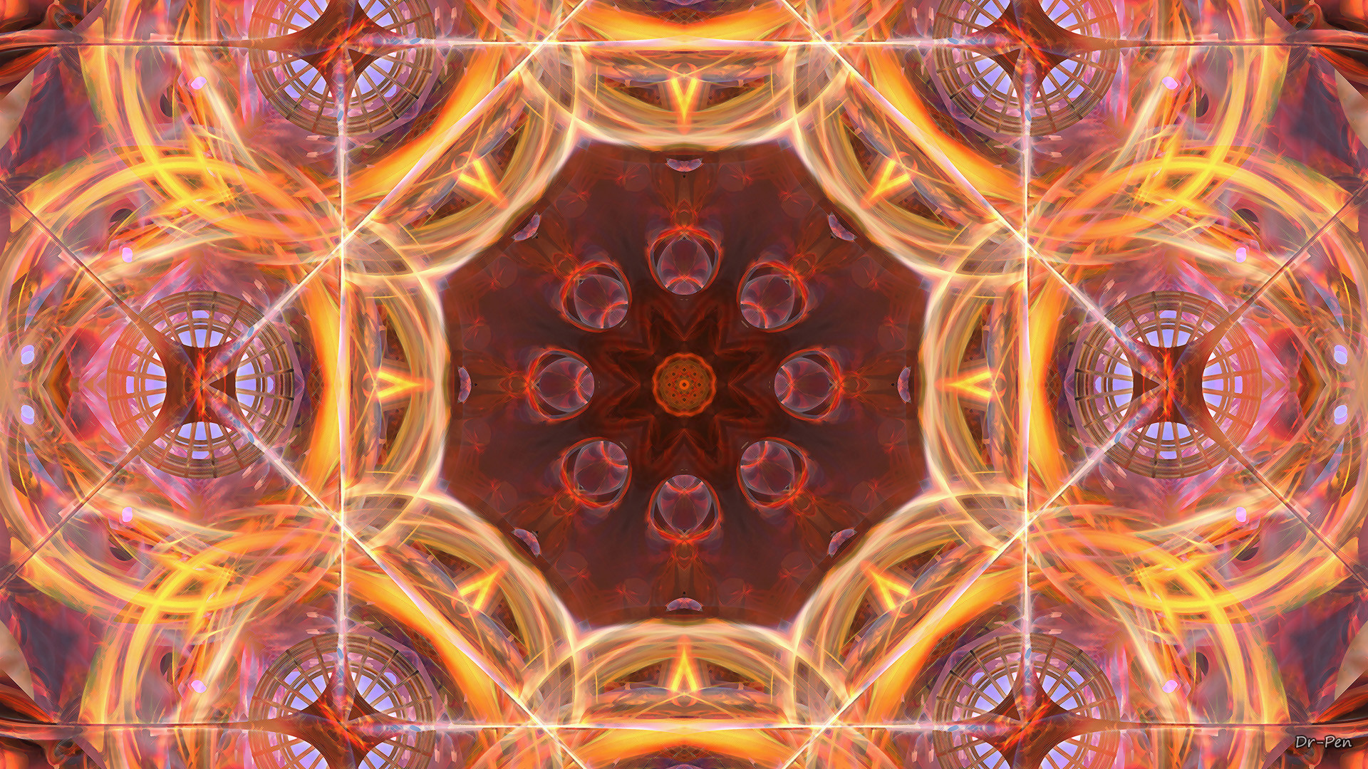 Caleidoscopio, Mandala, Arancione, Frattale, Full HD 1080p, sfondo desktop