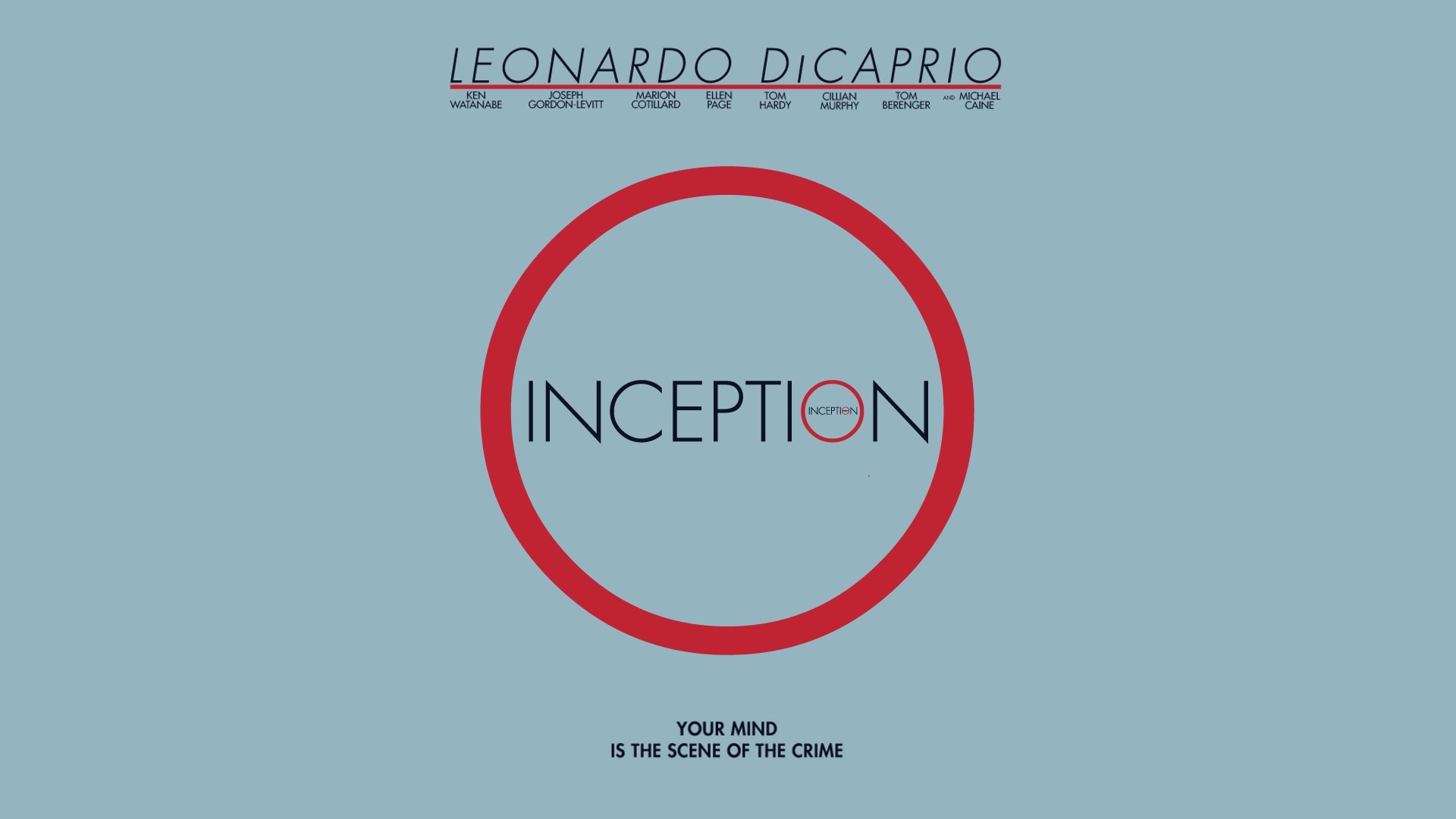 Inception, Leonardo DiCaprio, Locandina minimalista, Cerchio rosso, Azzurro, sfondo desktop