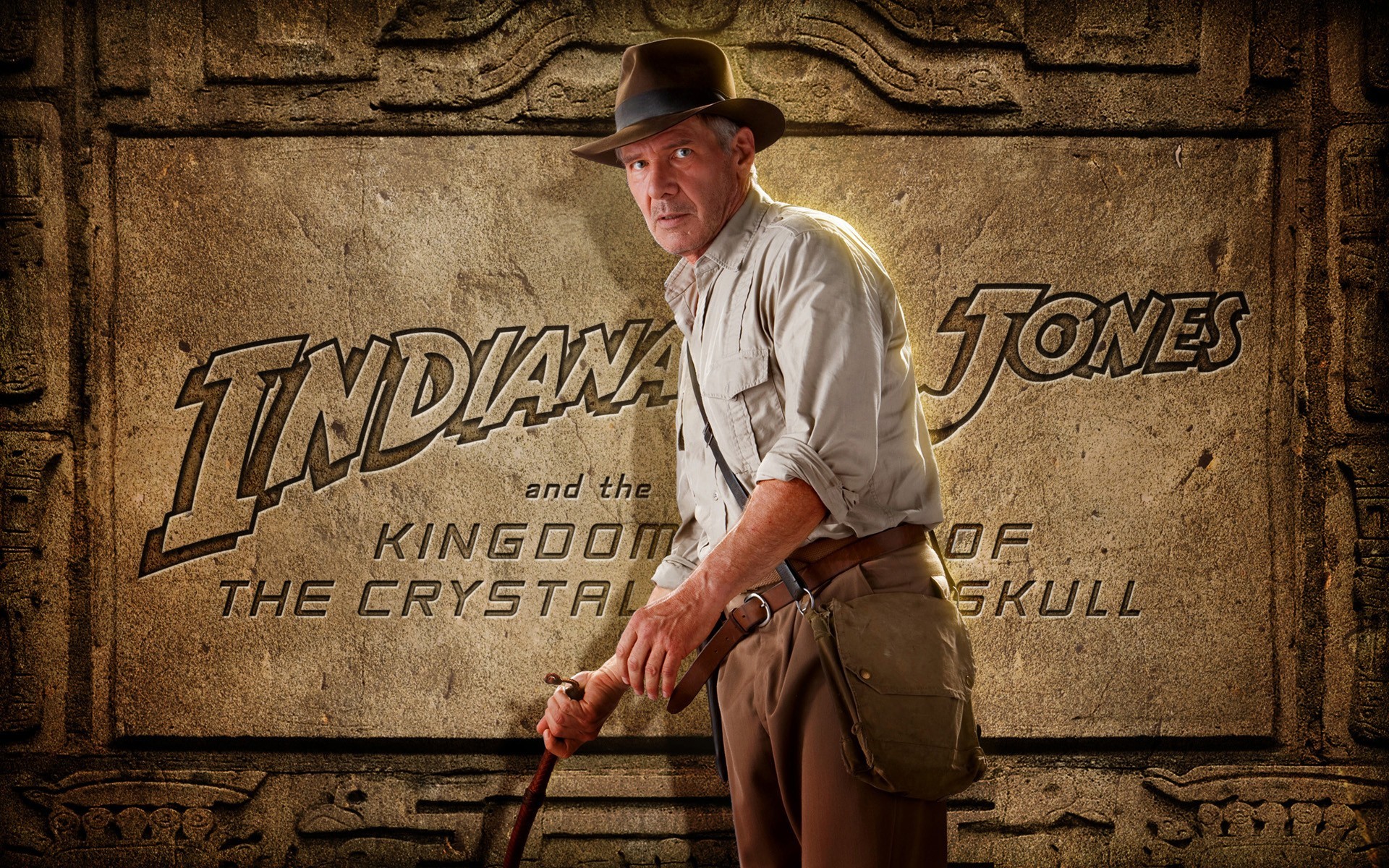 Indiana Jones e il regno del teschio di cristallo, Harrison Ford, Logo, Pietra, sfondo Full HD