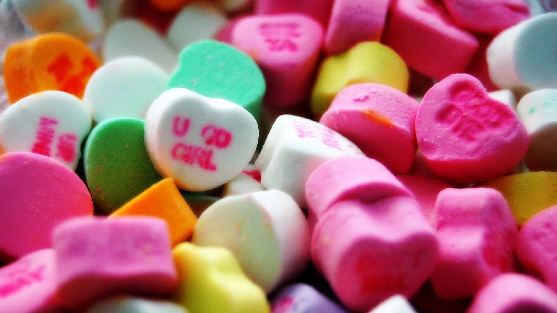 Caramelle a cuore, Conversation hearts, San Valentino, Rosa, 1920x1080, sfondo per PC