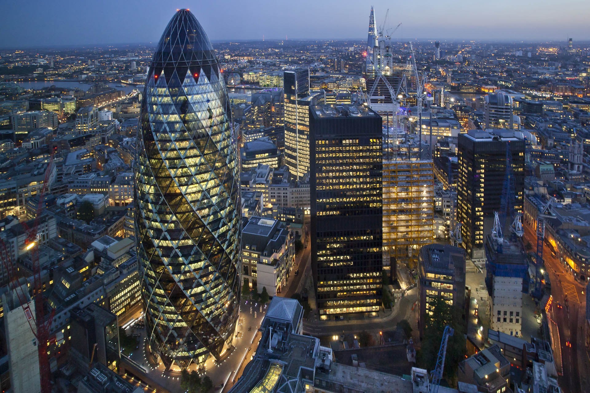 The Gherkin, City di Londra, Londra, Vista aerea, Grattacieli, Full HD, sfondo per portatile