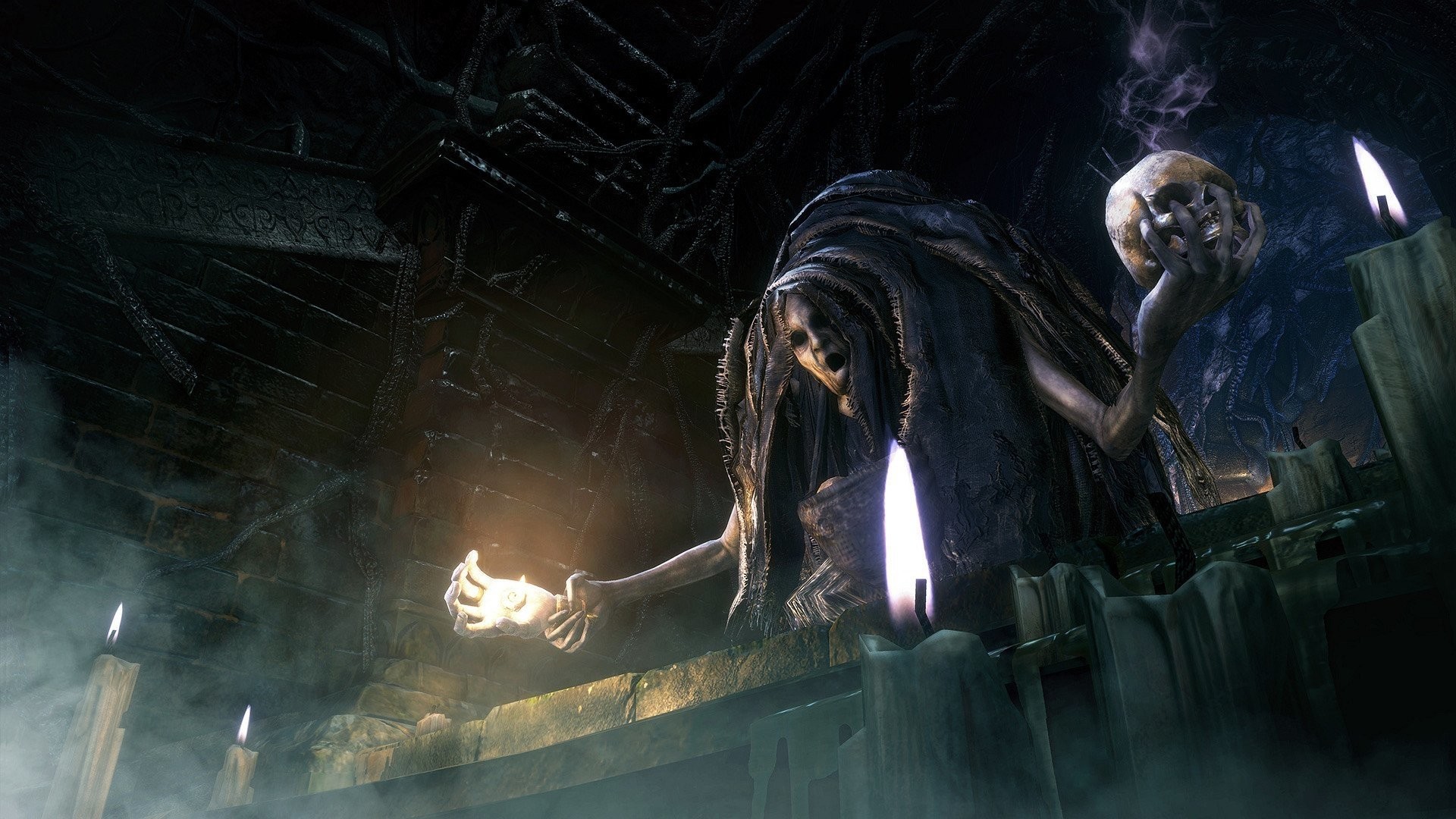 Bloodborne, Strega, Teschio, Candele, Full HD, sfondo Windows 11