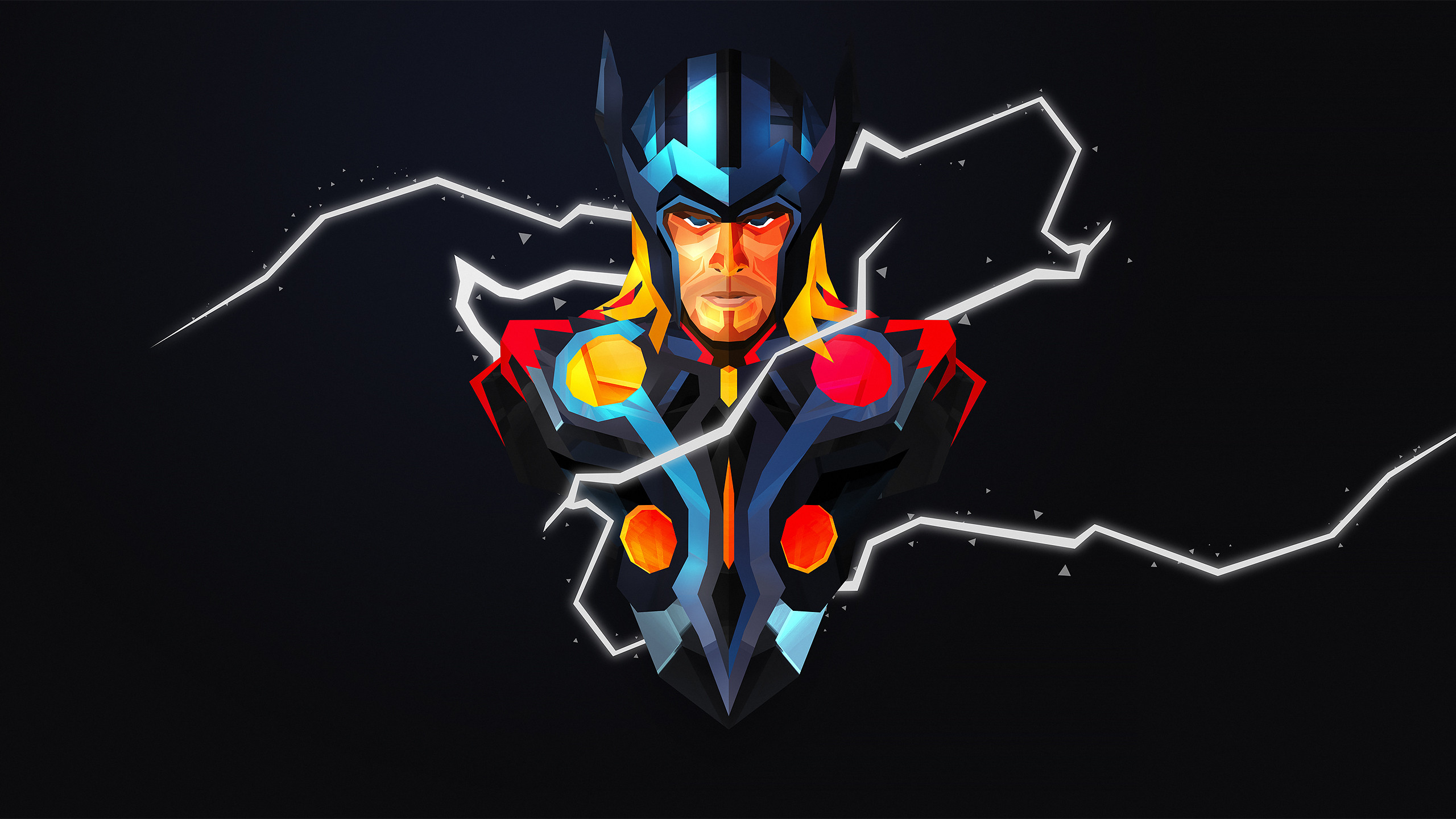Thor, Marvel, Fulmini, Low poly, Justin Maller, 2K, sfondo desktop