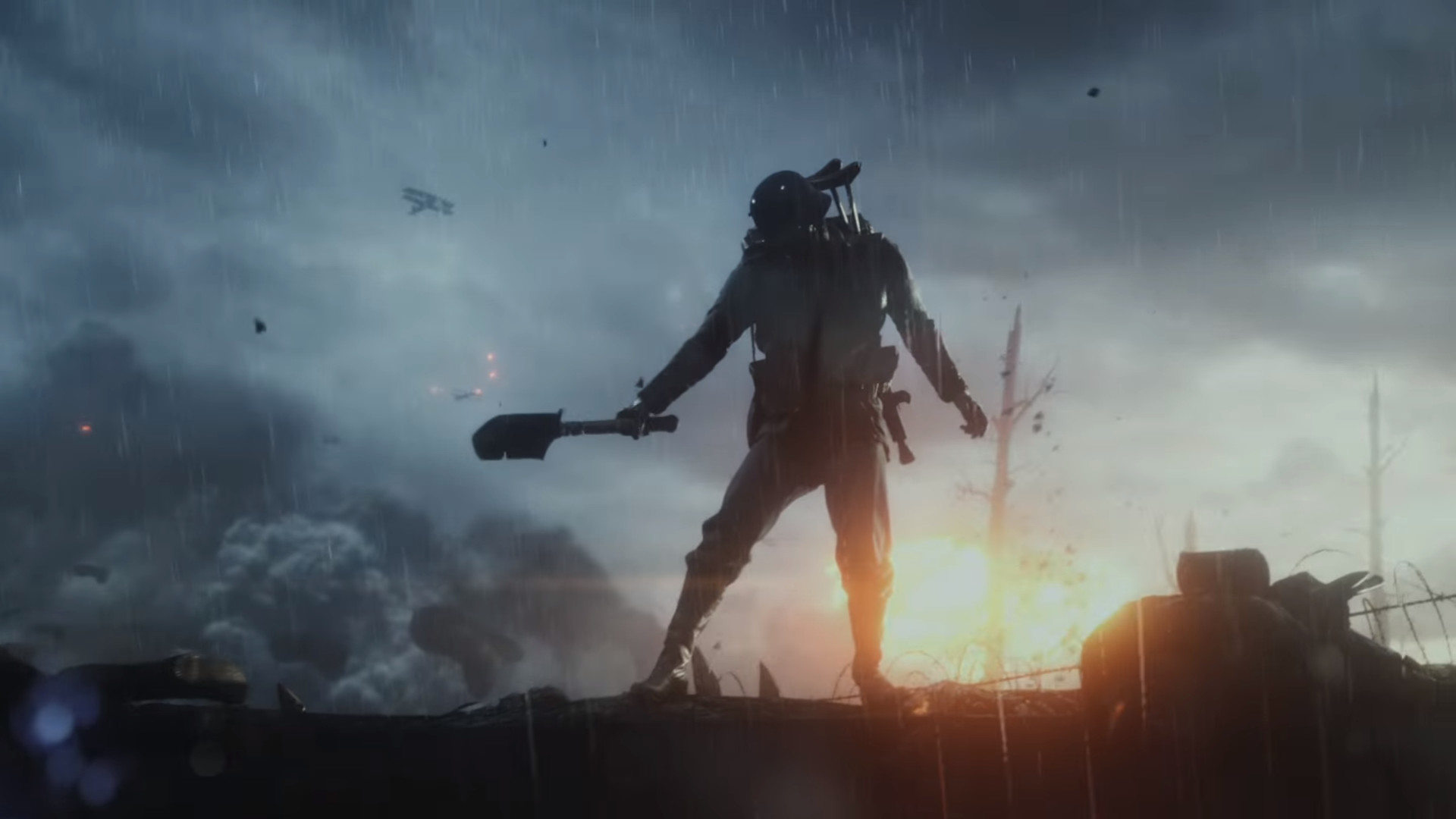 Battlefield 1, Soldato, Pala, Silhouette, Tramonto, Full HD, sfondo Windows 11