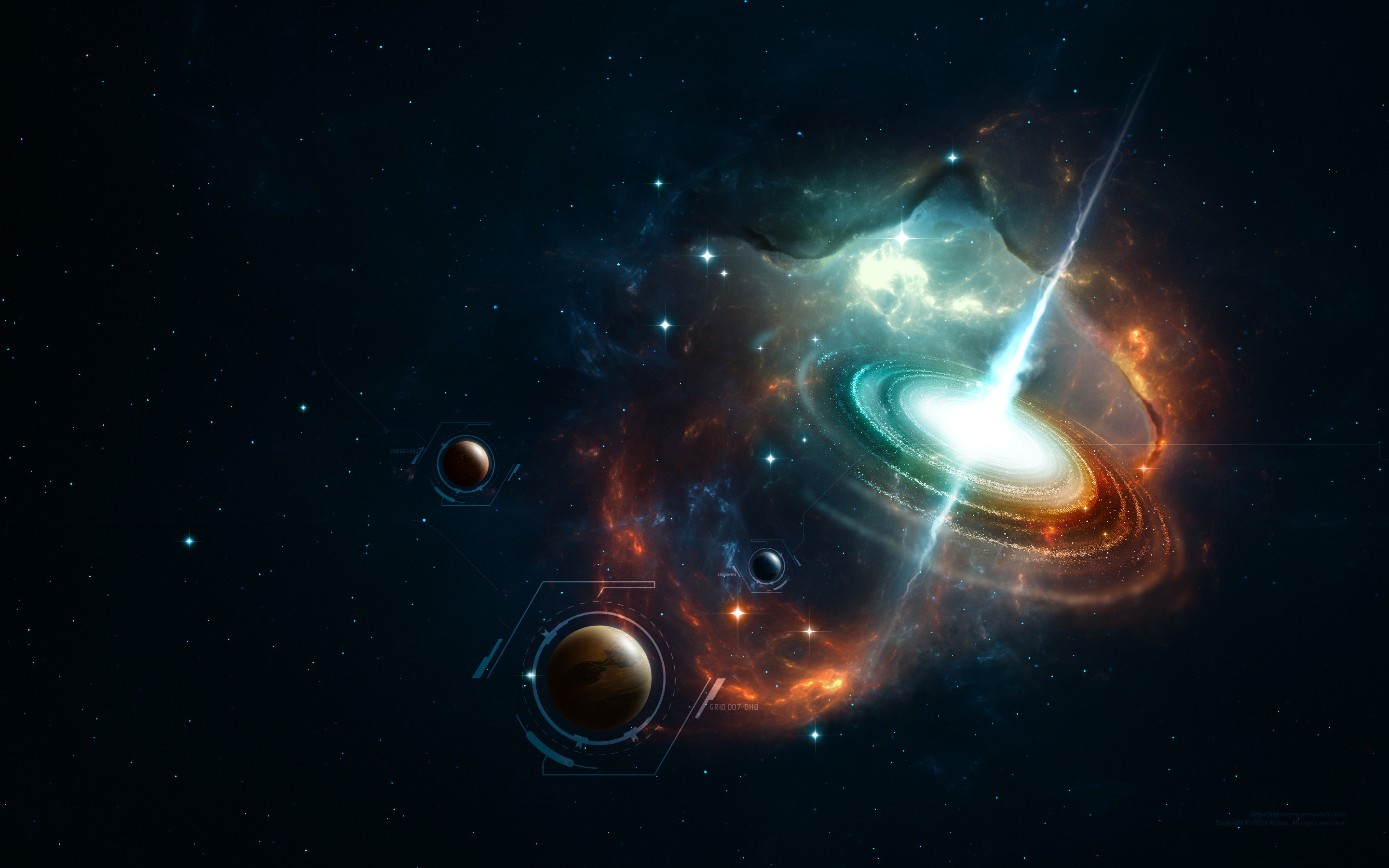 Galassia, Pianeti, Nebulosa, Arte digitale, 16:10 2K, sfondo widescreen