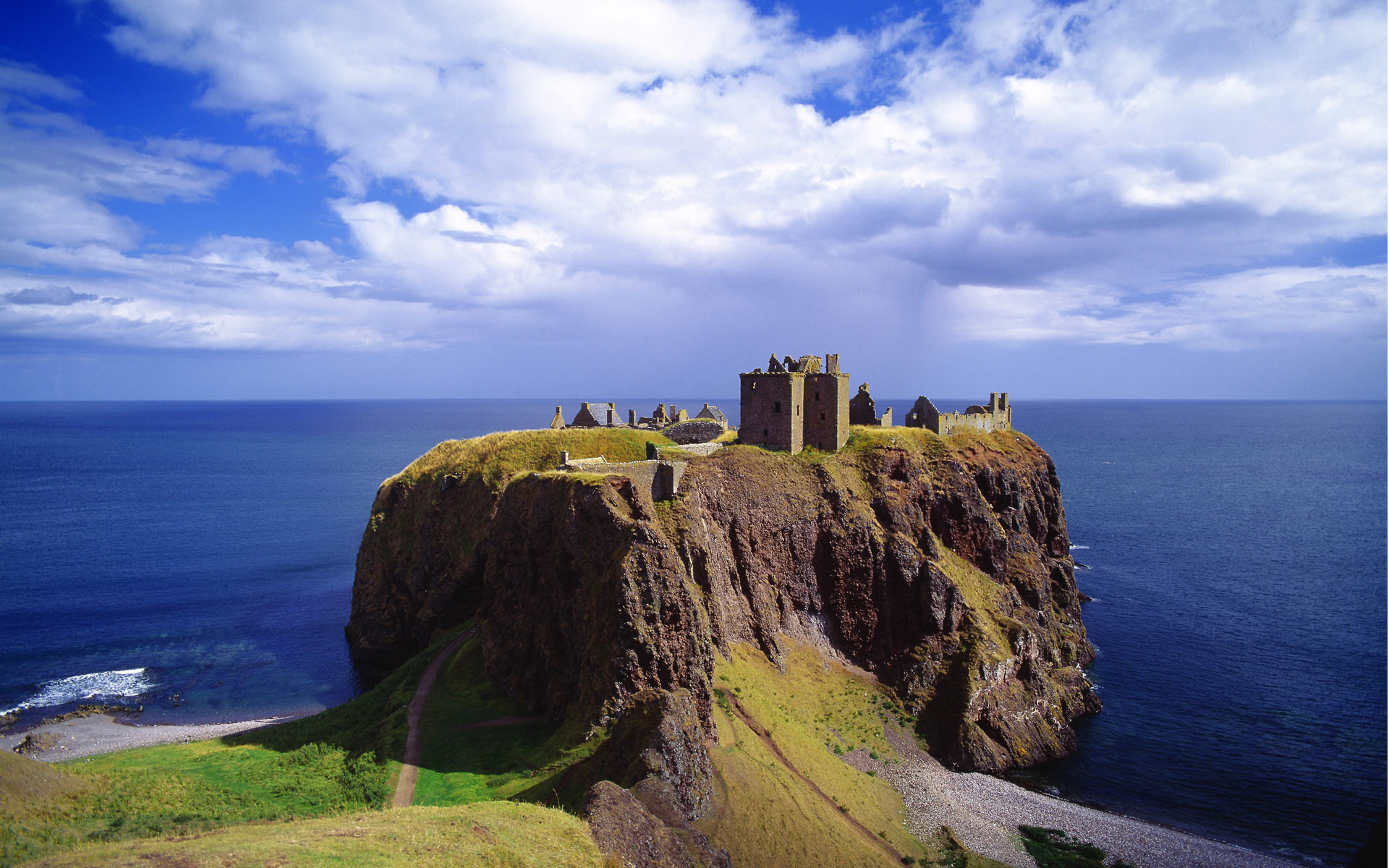 Dunnottar Castle, Castello di Dunnottar, Scozia, Scogliera, Mare, sfondo Windows 7 Full HD