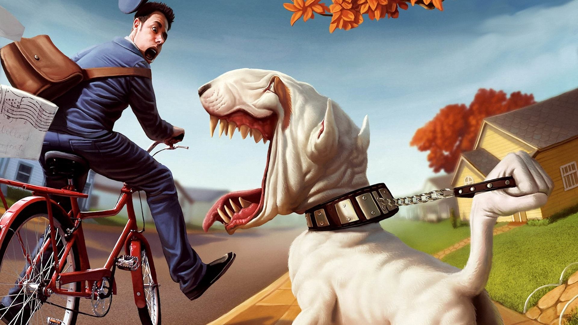Postino, Cane, Bicicletta, Caricatura, Full HD, sfondo Windows 11