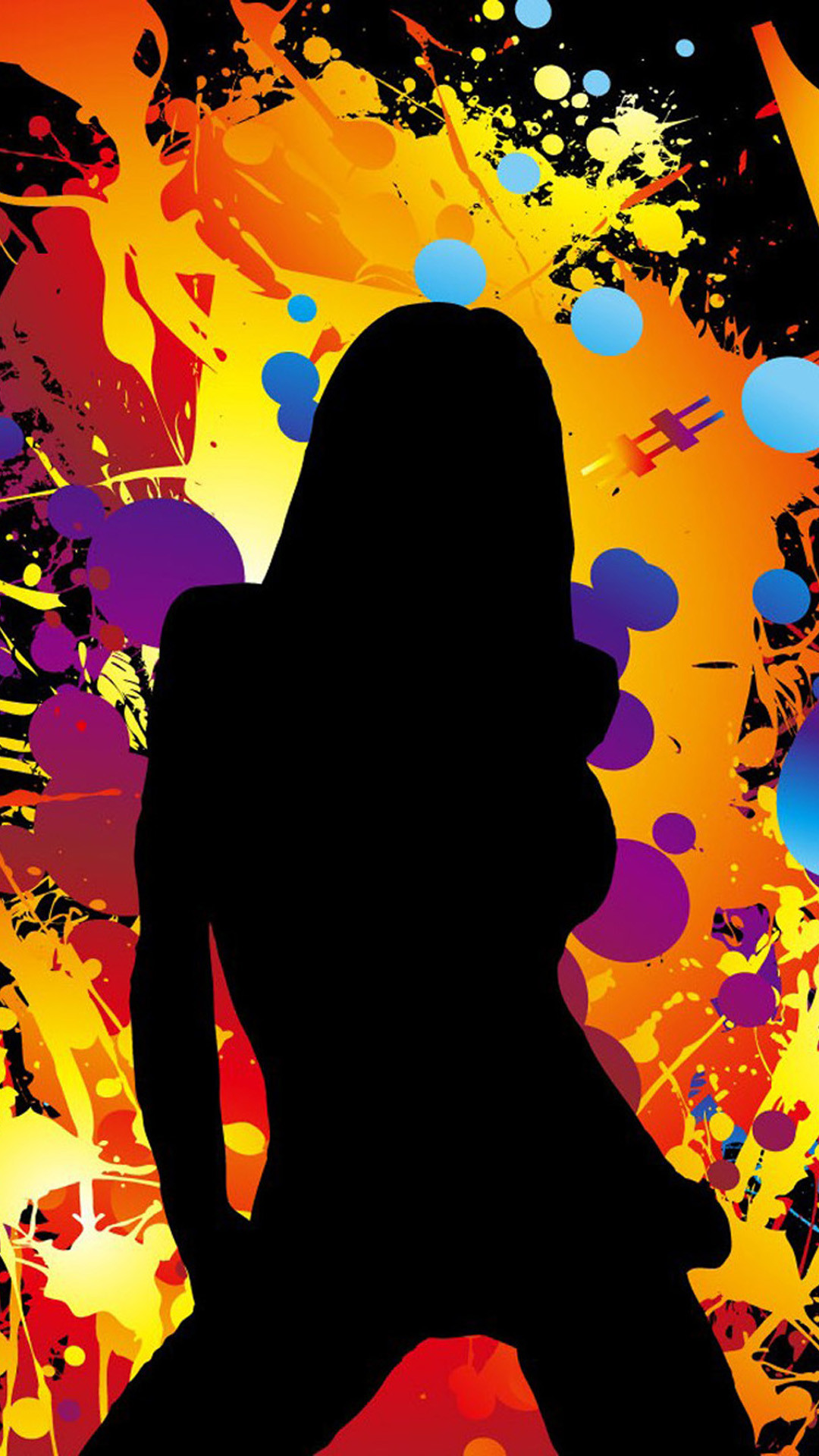 Silhouette femminile, Schizzi di colore, Arte vettoriale, Colori vivaci, schermata di blocco smartphone