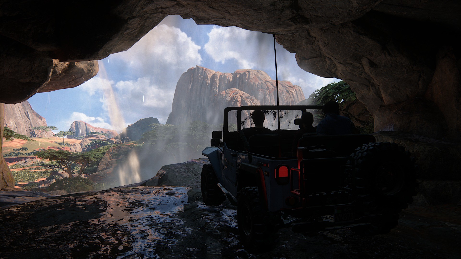 Uncharted 4, Jeep, Grotta, Cascata, Silhouette, Full HD 1080p, sfondo desktop
