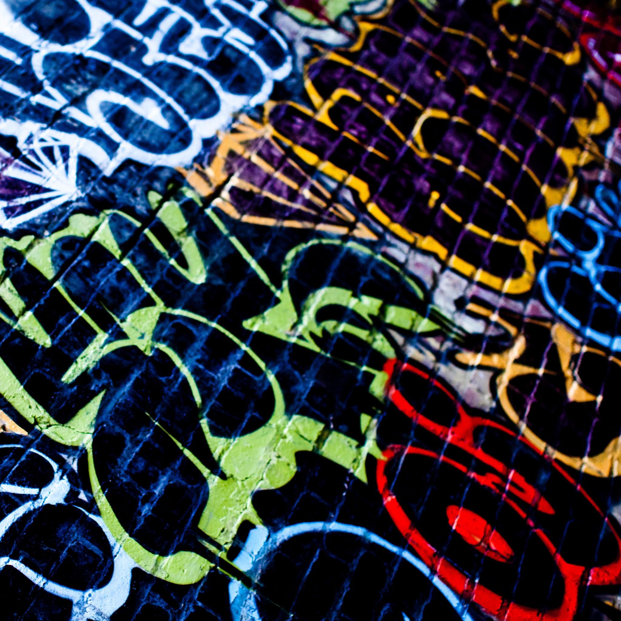 Graffiti, Muro di mattoni, Tag, Blu, sfondo per iPad e tablet