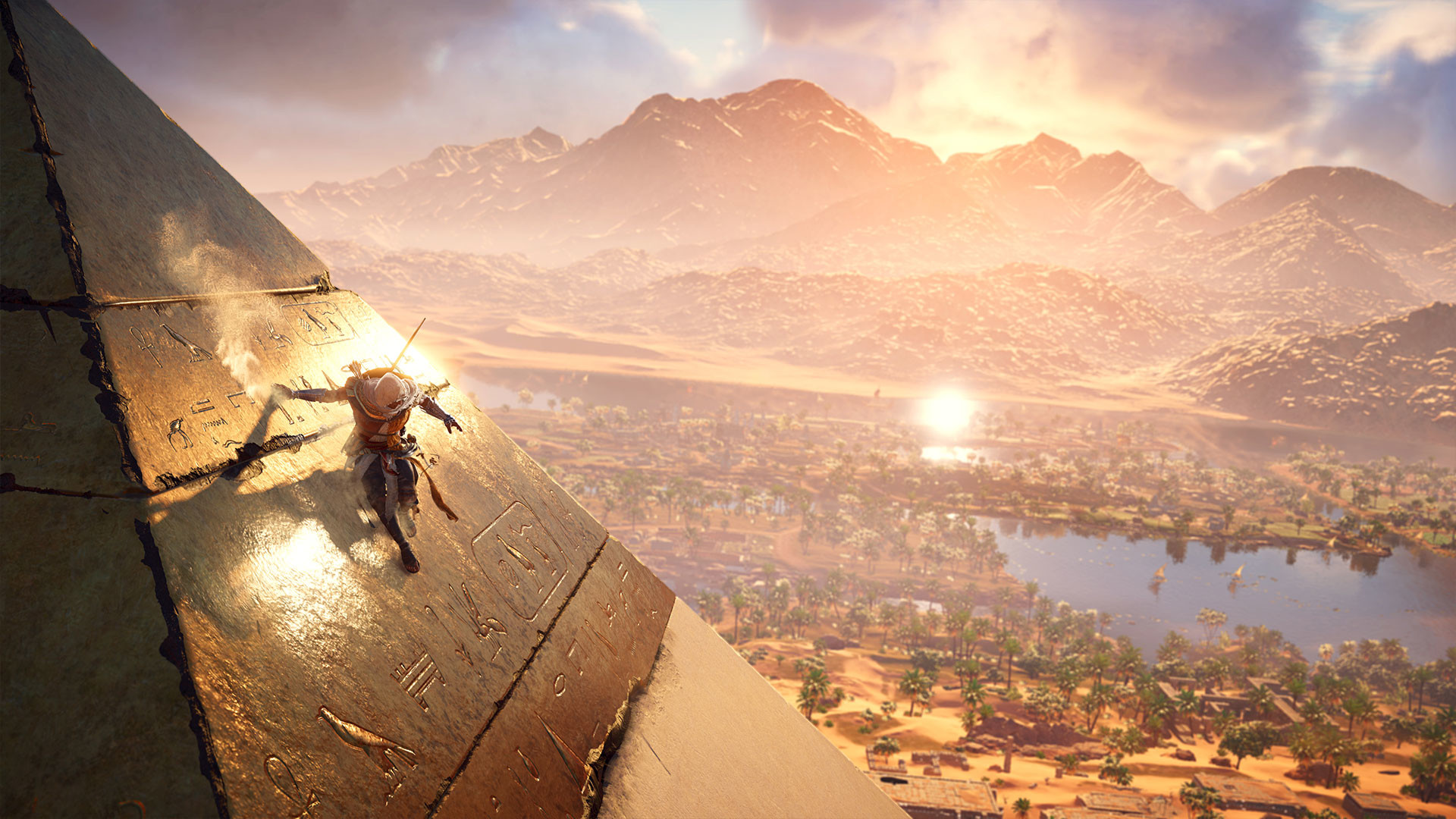 Assassin's Creed Origins, Bayek, Antico Egitto, Piramide, Videogioco, wallpaper Windows 11