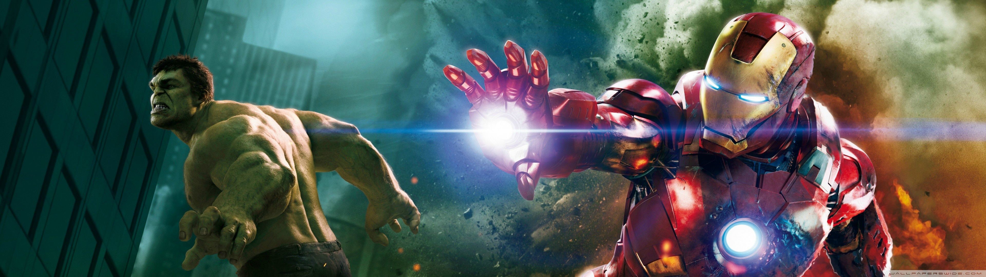 Iron Man, Hulk, The Avengers, Marvel, 3840x1080, immagine di sfondo